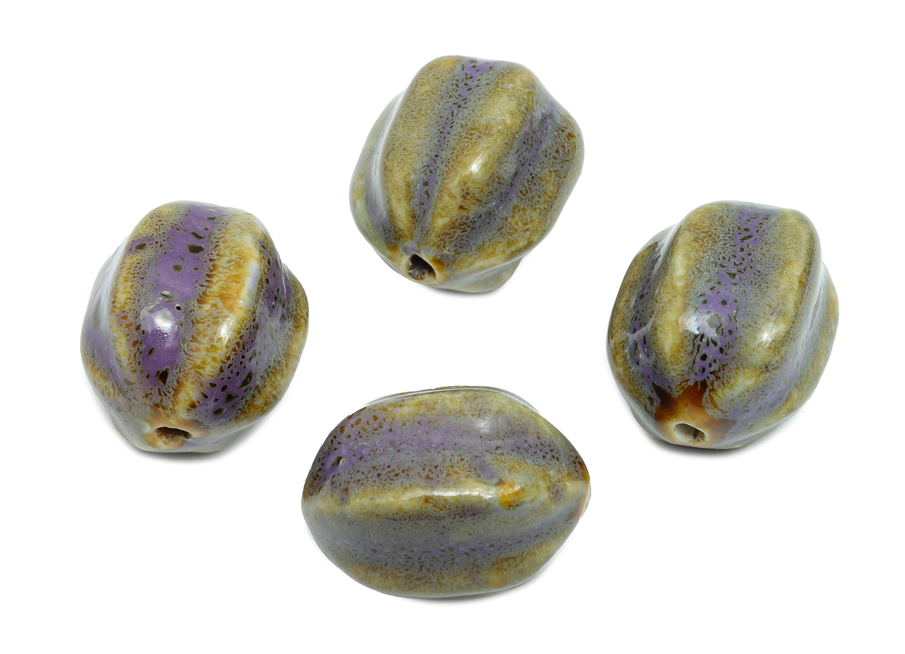 Striped Oval Ceramic Bead - Craft Beads for Necklace or Bracelet - Rustic Artisan - Textured Ceramic  Making Supplies - 30x25x25mm - NS2813 - DOMEDBAZAAR