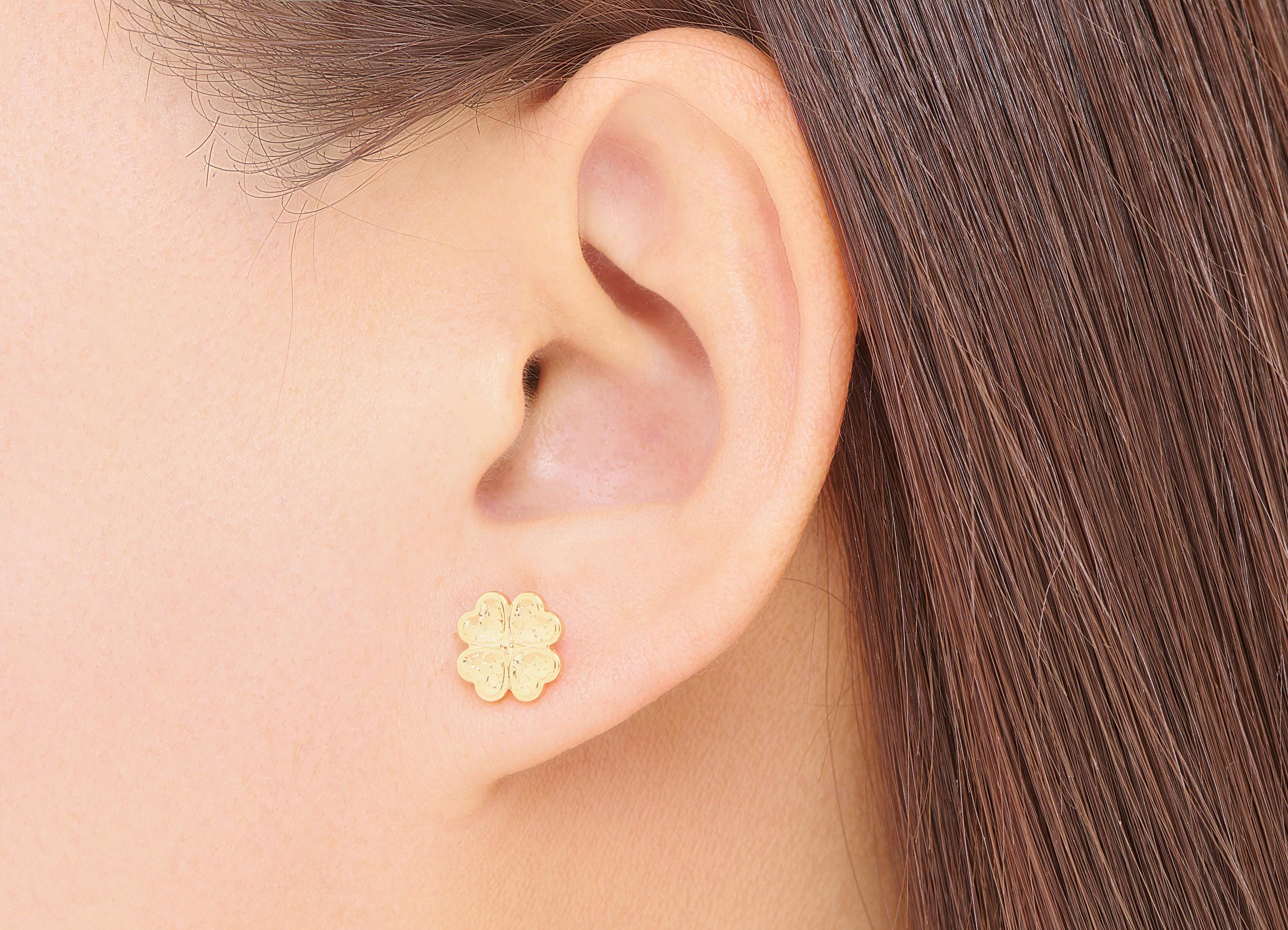 Brass Four-Leaf Clover Earring Stud - Elegant Gold Lucky Clover Post - Minimalist Jewelry - 18K Real Gold Plated - 9.09x9.09x0.8mm -RGP10764 - DOMEDBAZAAR
