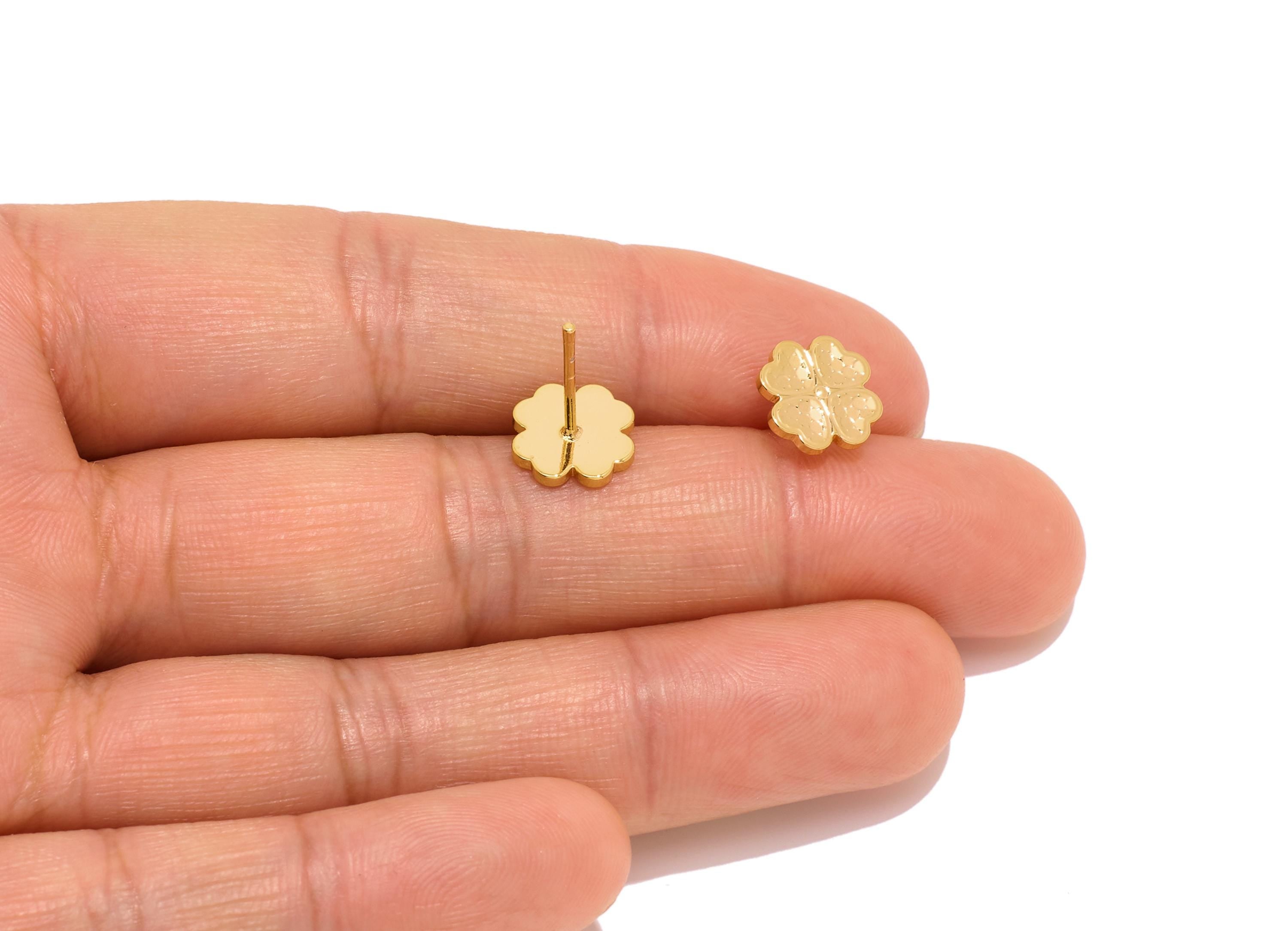 Brass Four-Leaf Clover Earring Stud - Elegant Gold Lucky Clover Post - Minimalist Jewelry - 18K Real Gold Plated - 9.09x9.09x0.8mm -RGP10764 - DOMEDBAZAAR