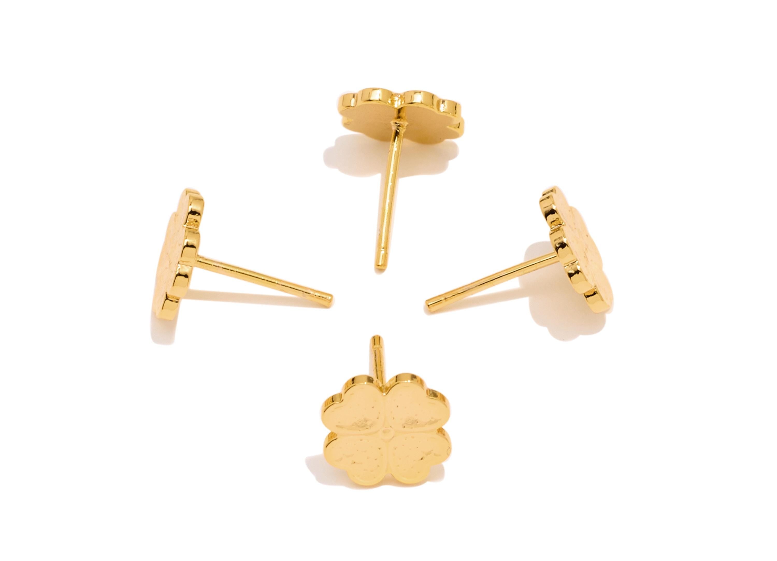 Brass Four-Leaf Clover Earring Stud - Elegant Gold Lucky Clover Post - Minimalist Jewelry - 18K Real Gold Plated - 9.09x9.09x0.8mm -RGP10764 - DOMEDBAZAAR