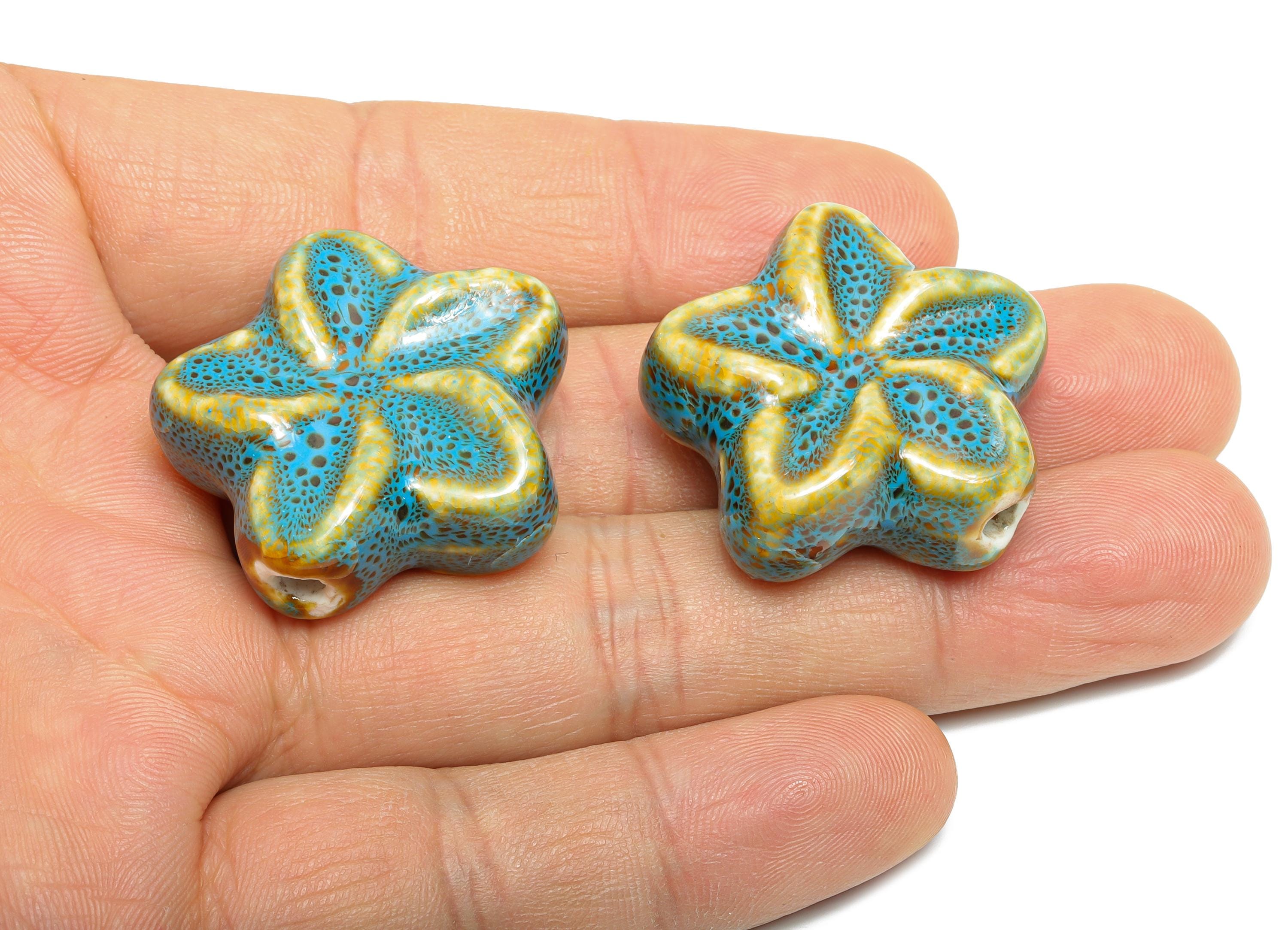Floral Ceramic Bead - Craft Beads for Necklace or Bracelet - Flower Artisan - Textured Ceramic  Making Supplies - 31x31x12.61mm - NS2807 - DOMEDBAZAAR