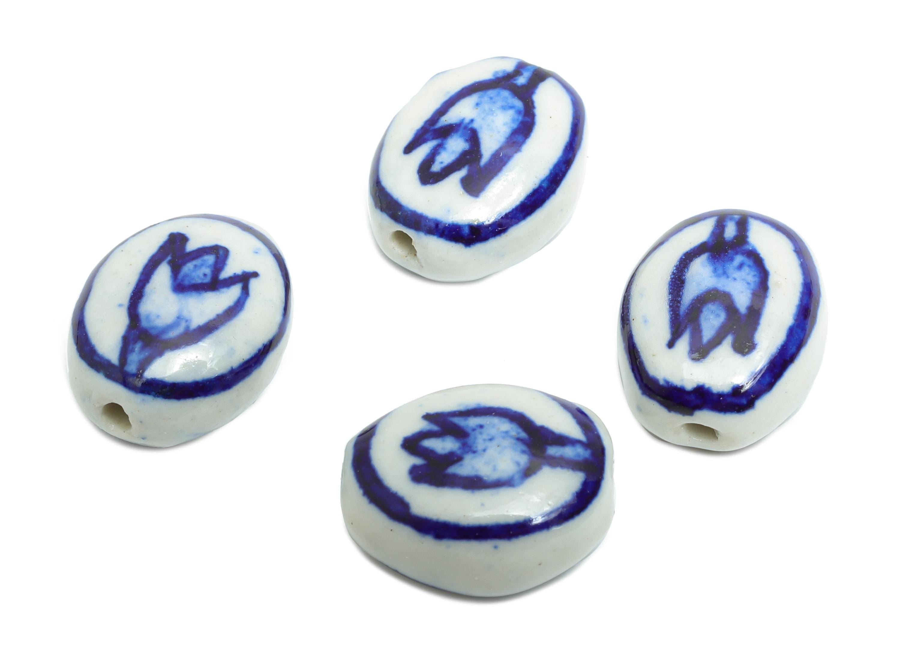 Ceramic Floral Beads - Craft Beads for Necklace or Bracelet - DIY Tulip Handmade Beads - Textured Making Supplies - 14.53x11x7.62mm - NS2835 - DOMEDBAZAAR