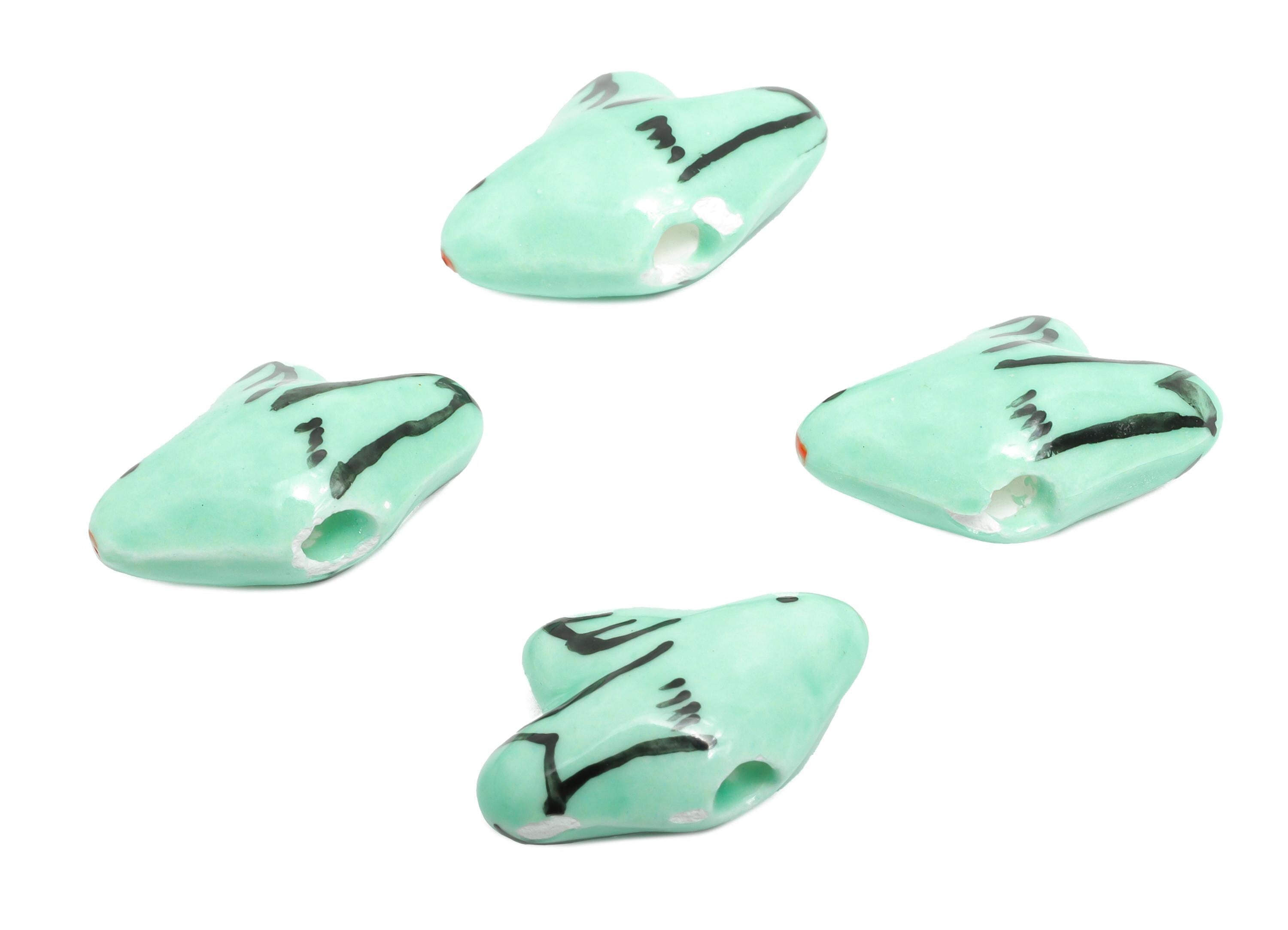 Glazed Ceramic Brid Beads - Craft Beads for Necklace or Bracelet - Green Bird Beads - Handmade Textured Making Supplies - 19x14x8mm - NS2823 - DOMEDBAZAAR
