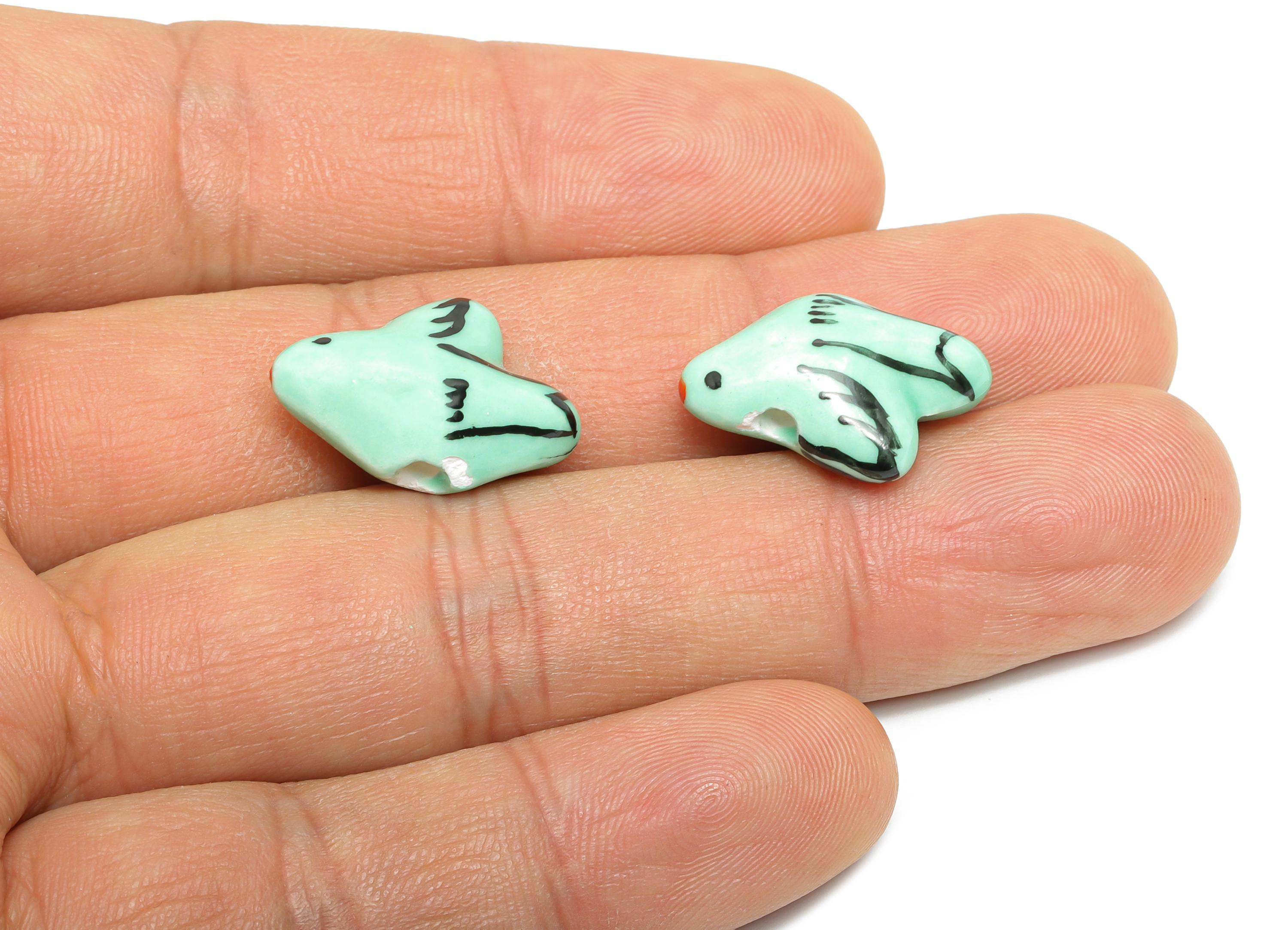 Glazed Ceramic Brid Beads - Craft Beads for Necklace or Bracelet - Green Bird Beads - Handmade Textured Making Supplies - 19x14x8mm - NS2823 - DOMEDBAZAAR