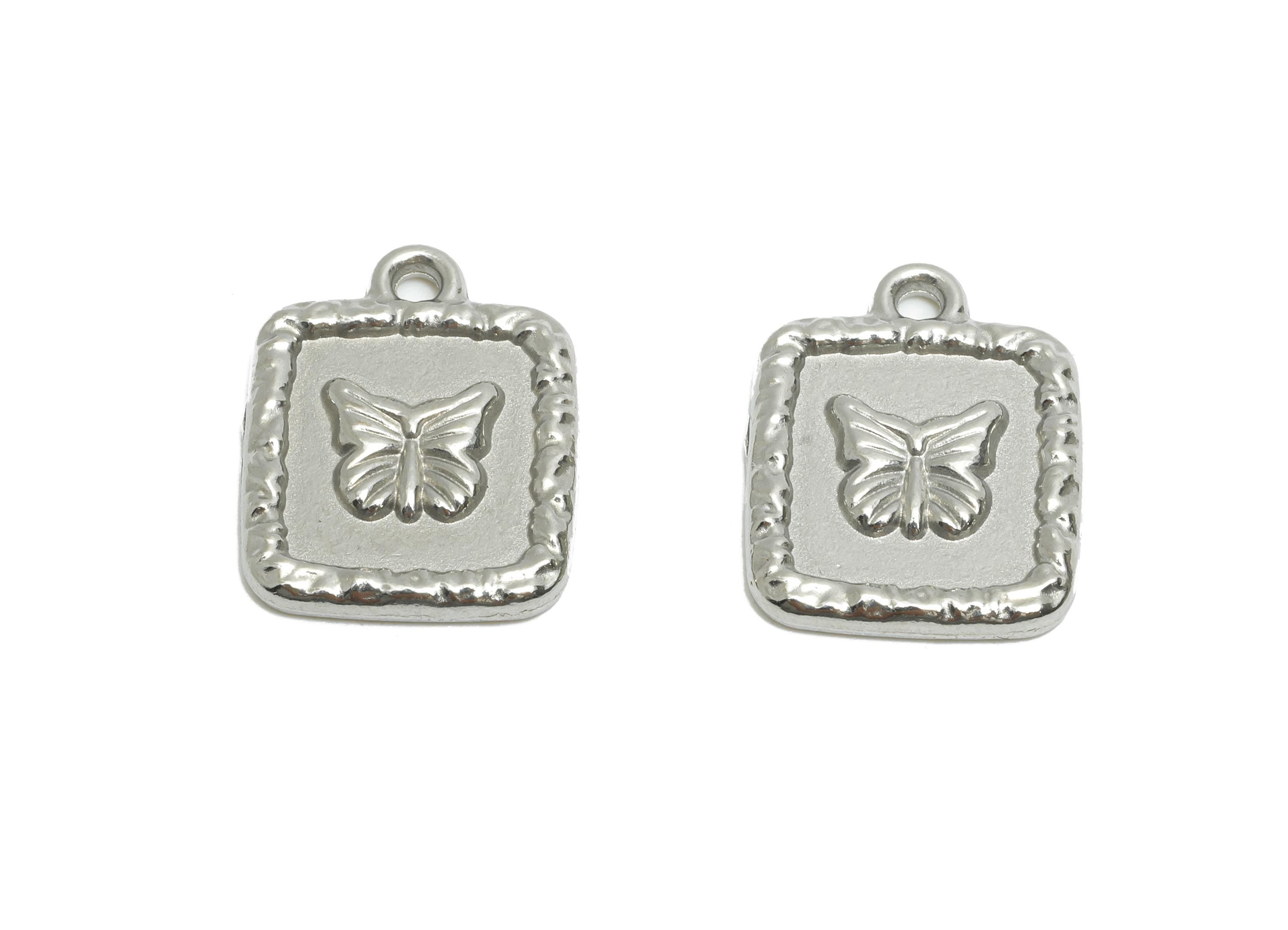 Stainless Steel Butterfly Charm - Elegant Butterfly Steel Pendant - Modern Square Pendant - Dainty Steel Jewelry - 15.6x12.4x1.95mm - SS1986 - DOMEDBAZAAR