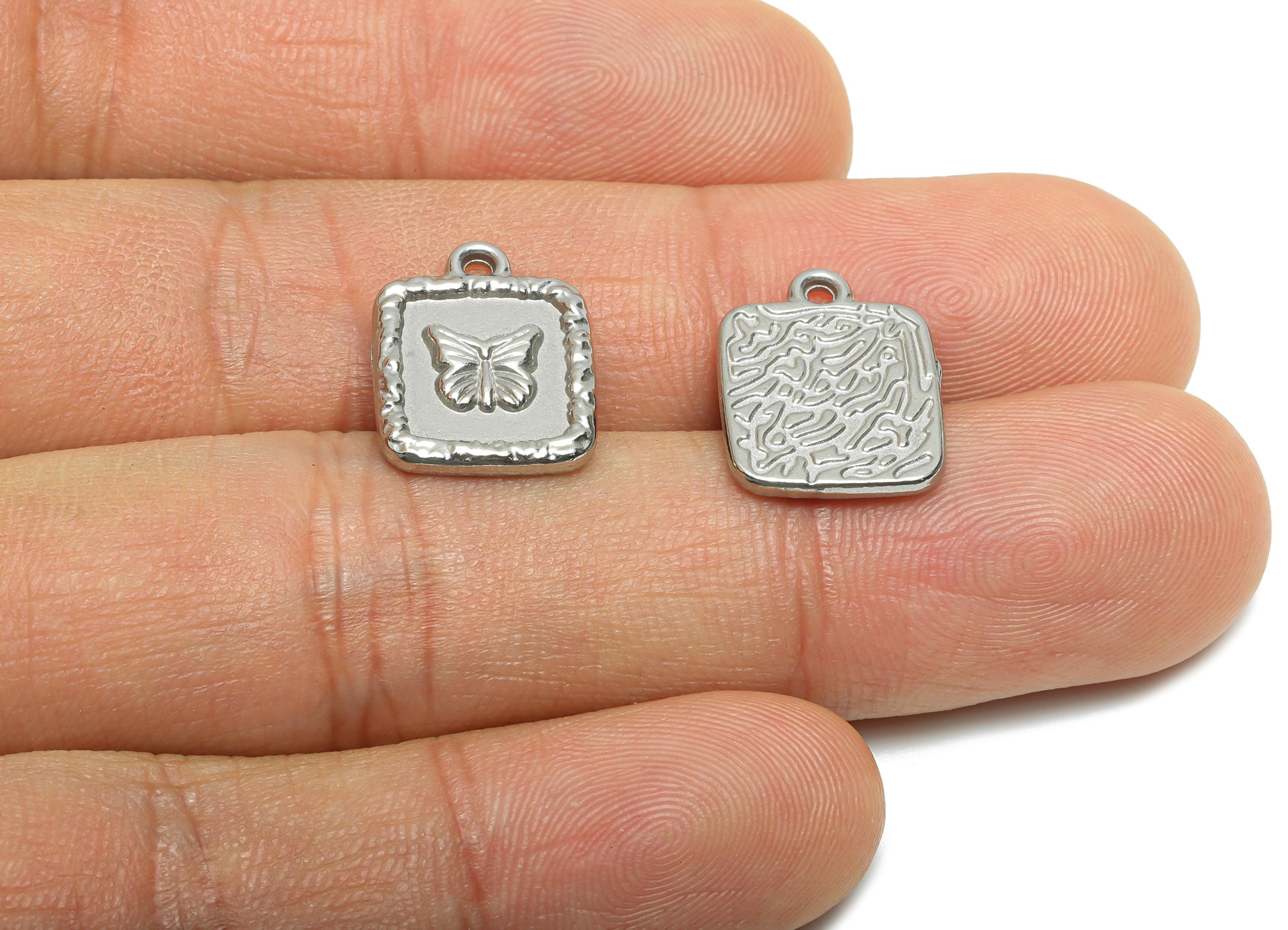 Stainless Steel Butterfly Charm - Elegant Butterfly Steel Pendant - Modern Square Pendant - Dainty Steel Jewelry - 15.6x12.4x1.95mm - SS1986 - DOMEDBAZAAR