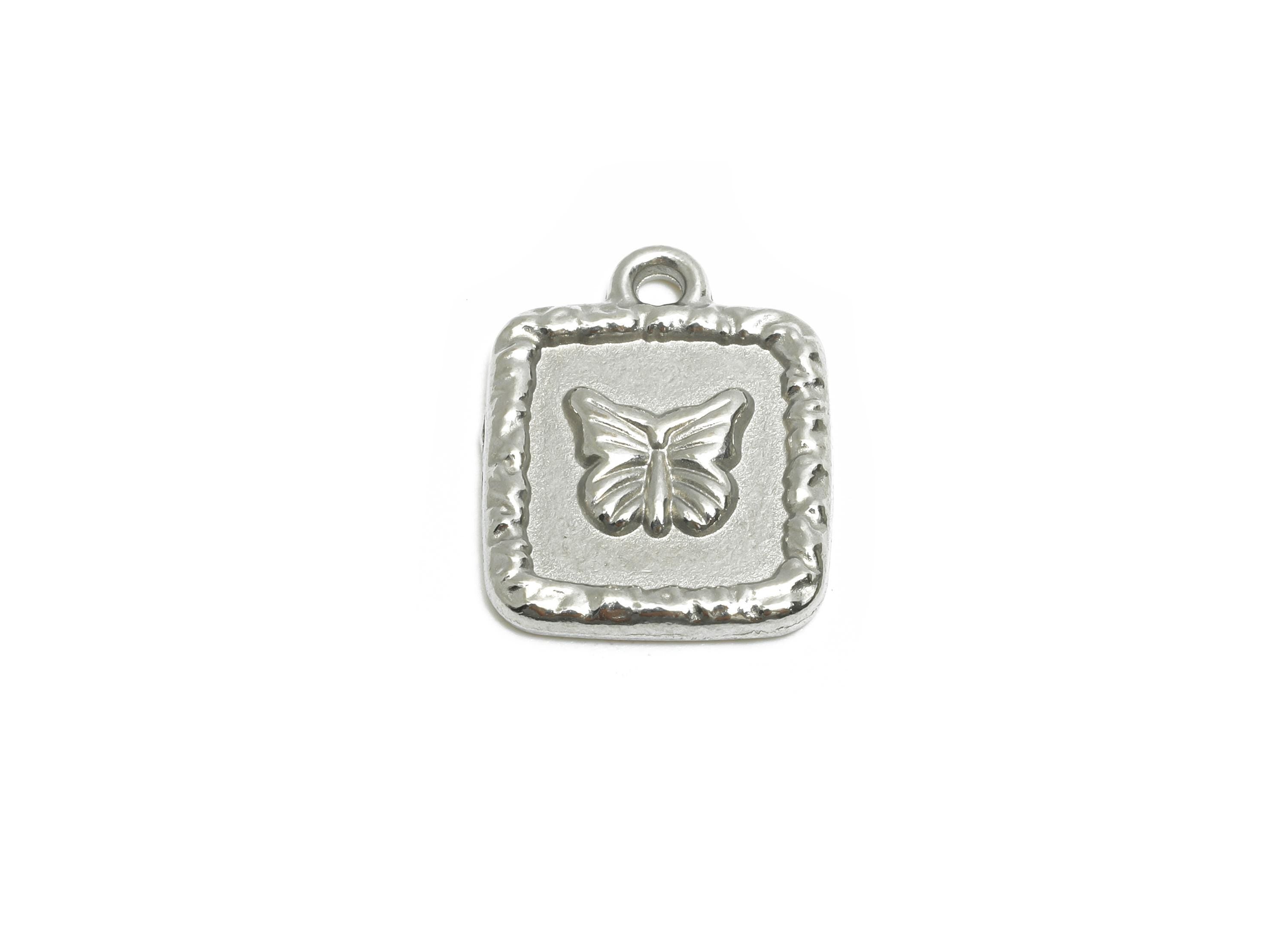 Stainless Steel Butterfly Charm - Elegant Butterfly Steel Pendant - Modern Square Pendant - Dainty Steel Jewelry - 15.6x12.4x1.95mm - SS1986 - DOMEDBAZAAR