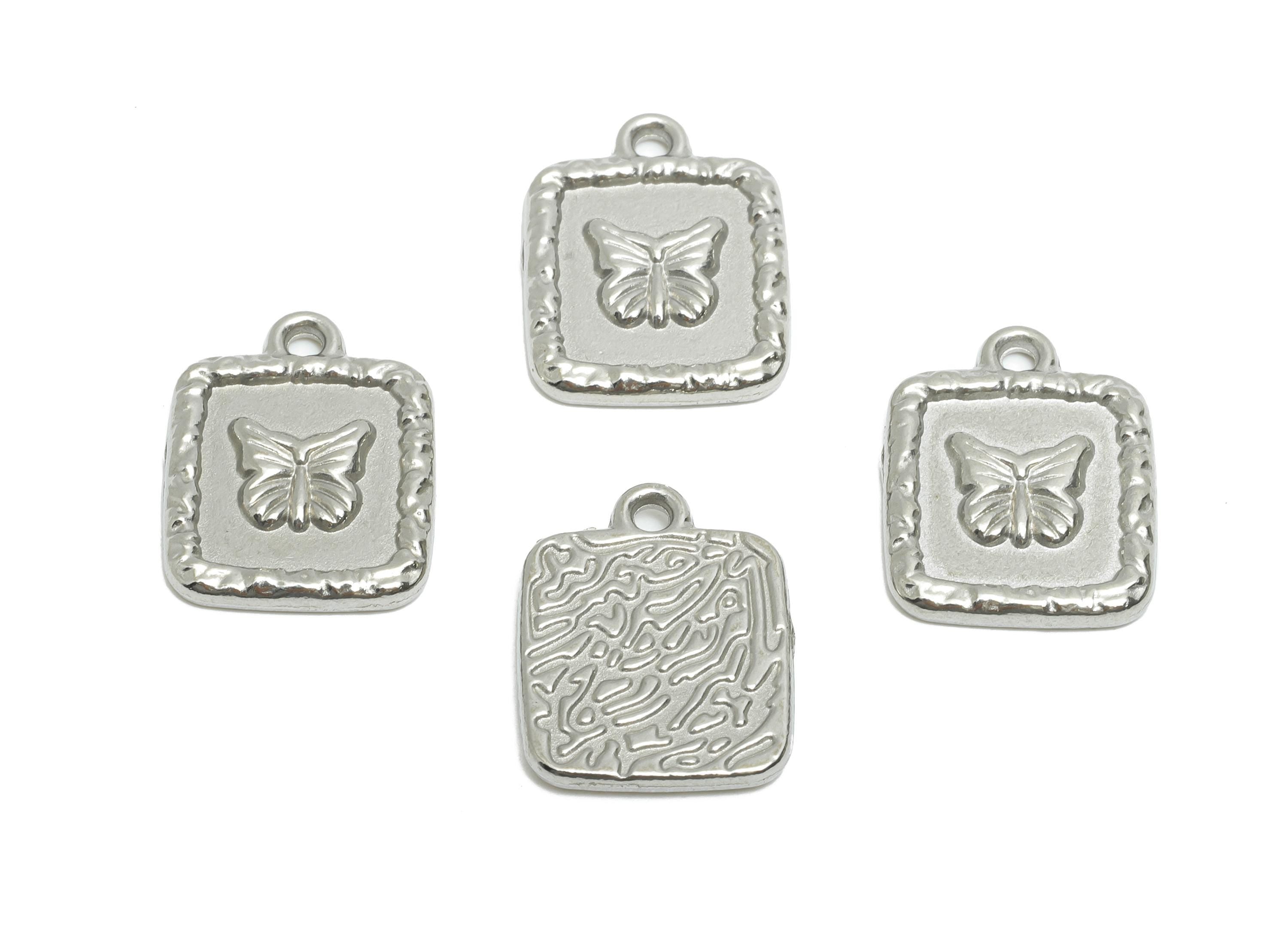 Stainless Steel Butterfly Charm - Elegant Butterfly Steel Pendant - Modern Square Pendant - Dainty Steel Jewelry - 15.6x12.4x1.95mm - SS1986 - DOMEDBAZAAR