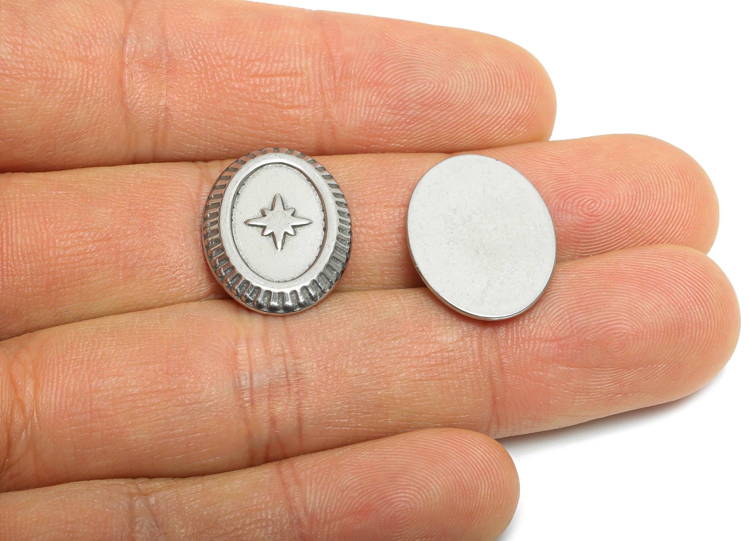 Stainless Steel Star Charm - Shiny Vintage Looking North Star Charm - Oval Crafting Charm - Stainless Steel Jewelry - 20x15x2mm - SS2016 - DOMEDBAZAAR