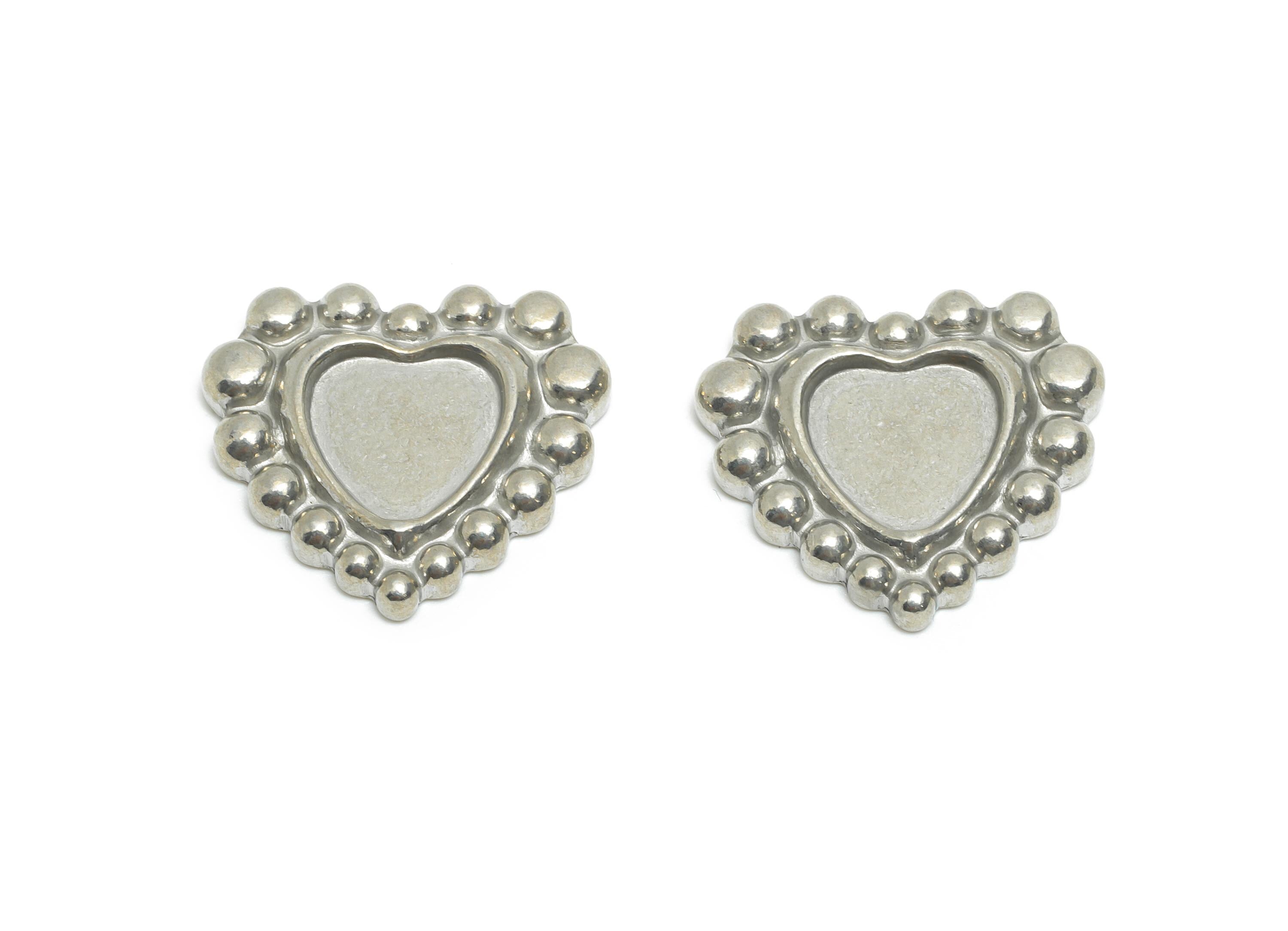 Stainless Steel Heart Charm - Vintage Looking Heart Charm - Steel Antique Looking Beaded Heart Charm - Steel Jewelry - 17x19x3mm -SS2098 - DOMEDBAZAAR