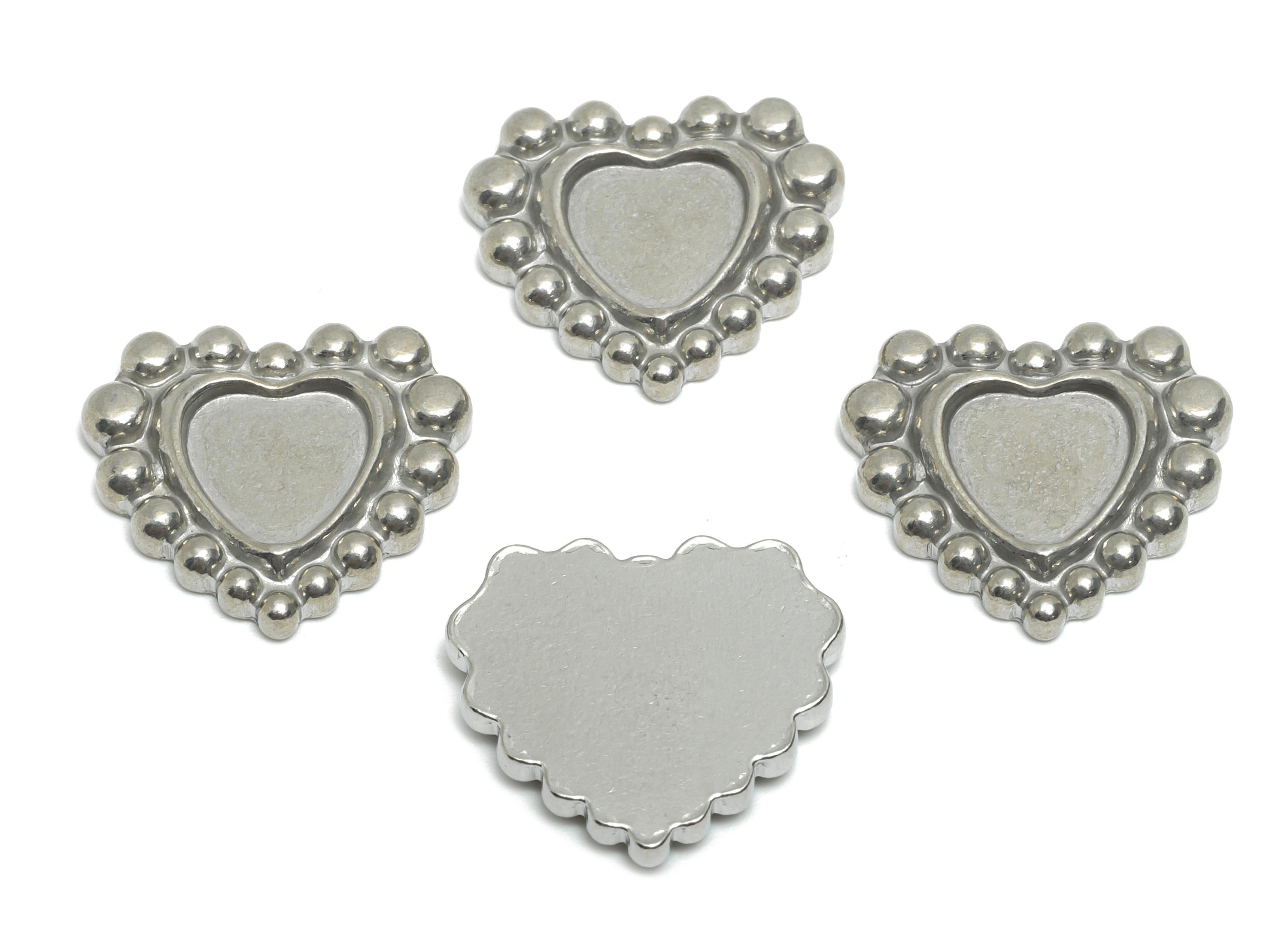 Stainless Steel Heart Charm - Vintage Looking Heart Charm - Steel Antique Looking Beaded Heart Charm - Steel Jewelry - 17x19x3mm -SS2098 - DOMEDBAZAAR