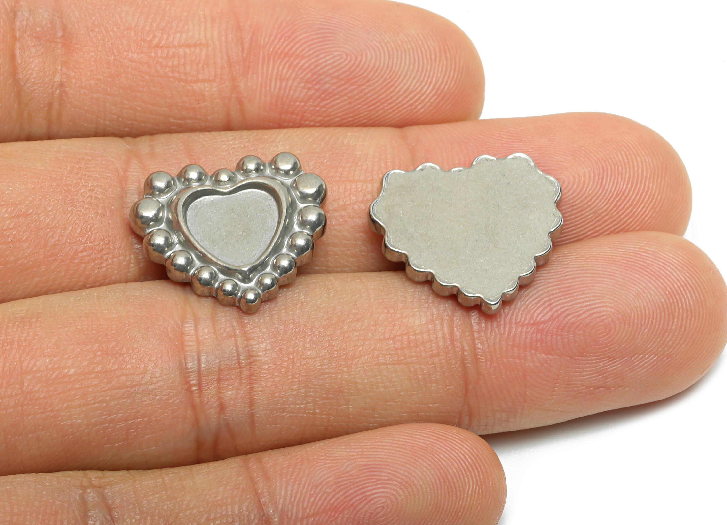 Stainless Steel Heart Charm - Vintage Looking Heart Charm - Steel Antique Looking Beaded Heart Charm - Steel Jewelry - 17x19x3mm -SS2098 - DOMEDBAZAAR