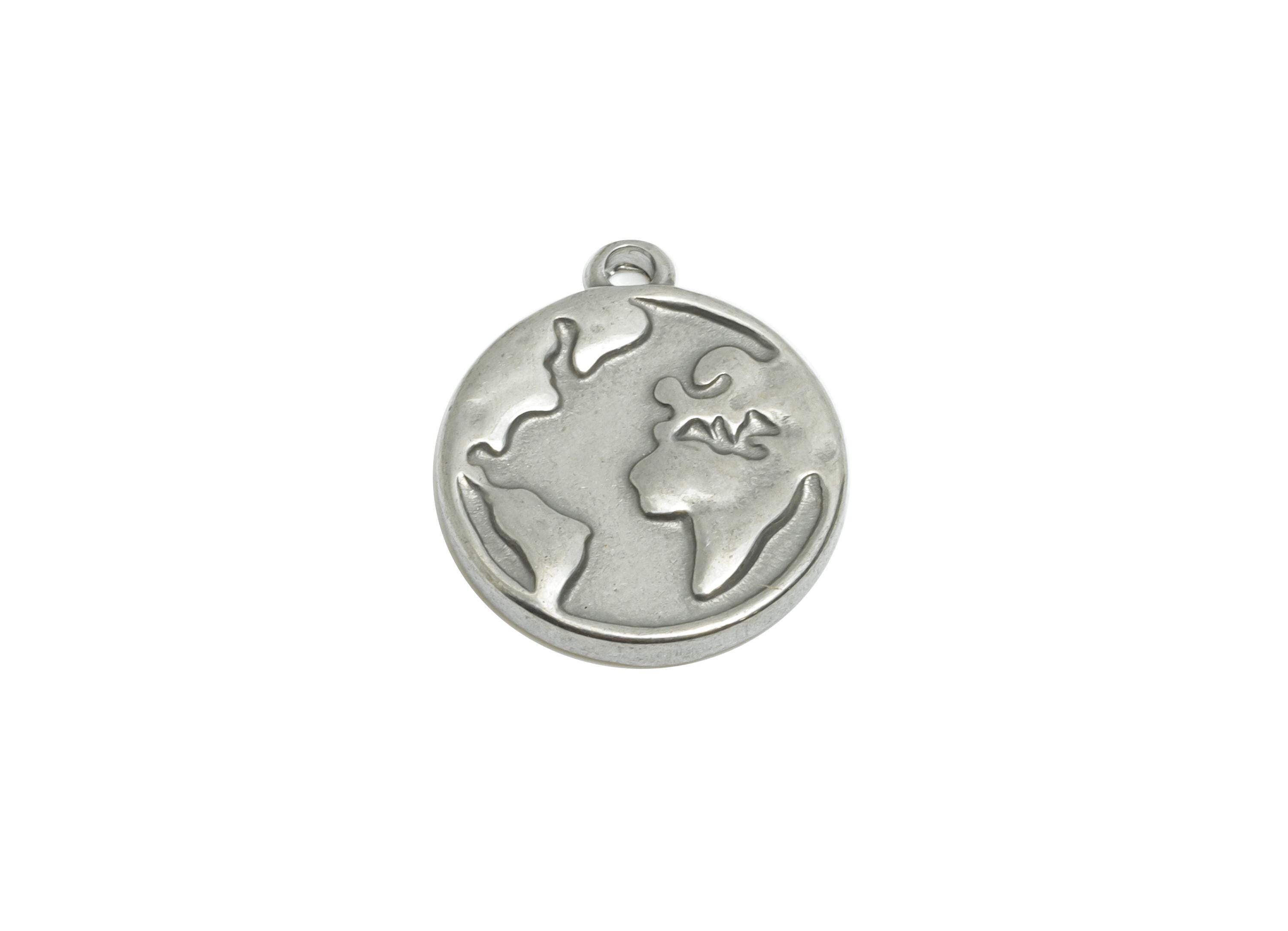 Stainless Steel Earth Charms - Round Steel Globe Pendant - Minimalist Planet Design - Dainty World Map Jewelry - 14.38x12.33x1.97mm - SS2045 - DOMEDBAZAAR