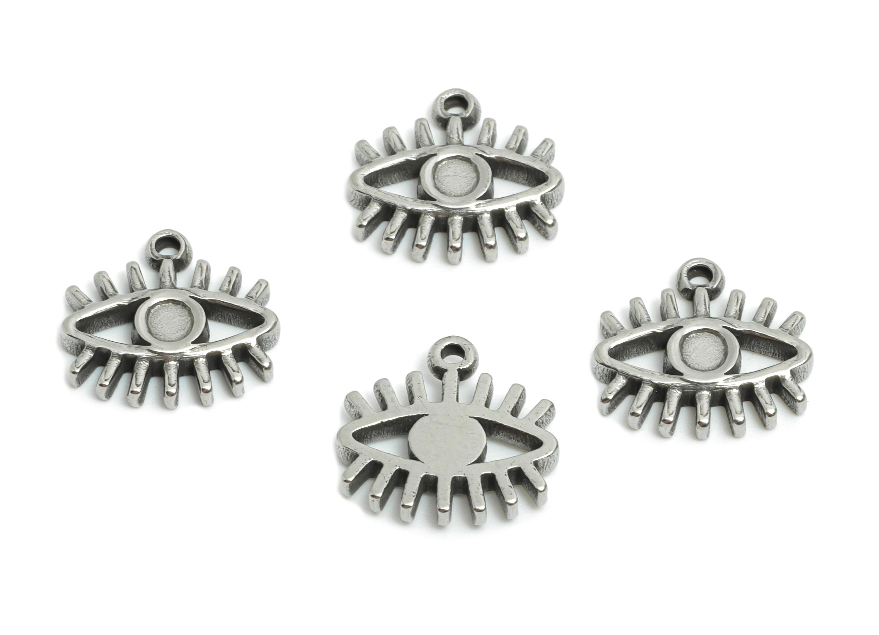Stainless Steel Evil Eye Charms - Unique Steel Eye Charms for Bracelet - Statement Eye Pendant - Steel Jewelry - 12.4x13.04x2.34mm - SS2038 - DOMEDBAZAAR