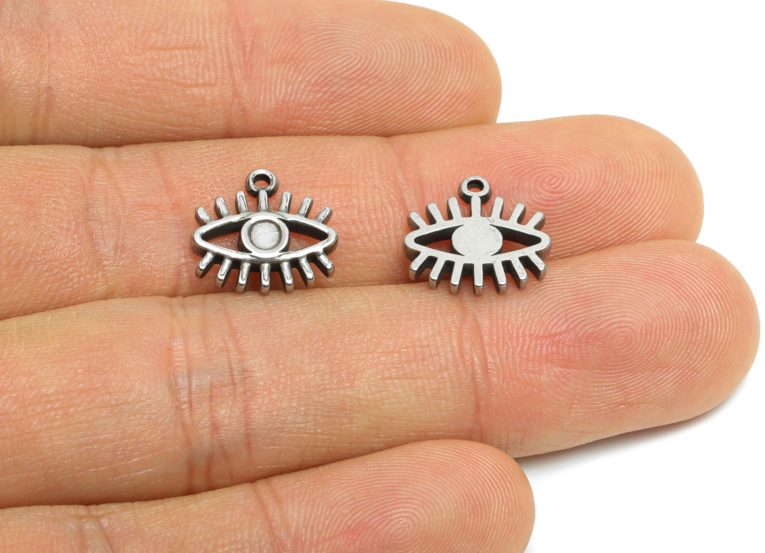 Stainless Steel Evil Eye Charms - Unique Steel Eye Charms for Bracelet - Statement Eye Pendant - Steel Jewelry - 12.4x13.04x2.34mm - SS2038 - DOMEDBAZAAR