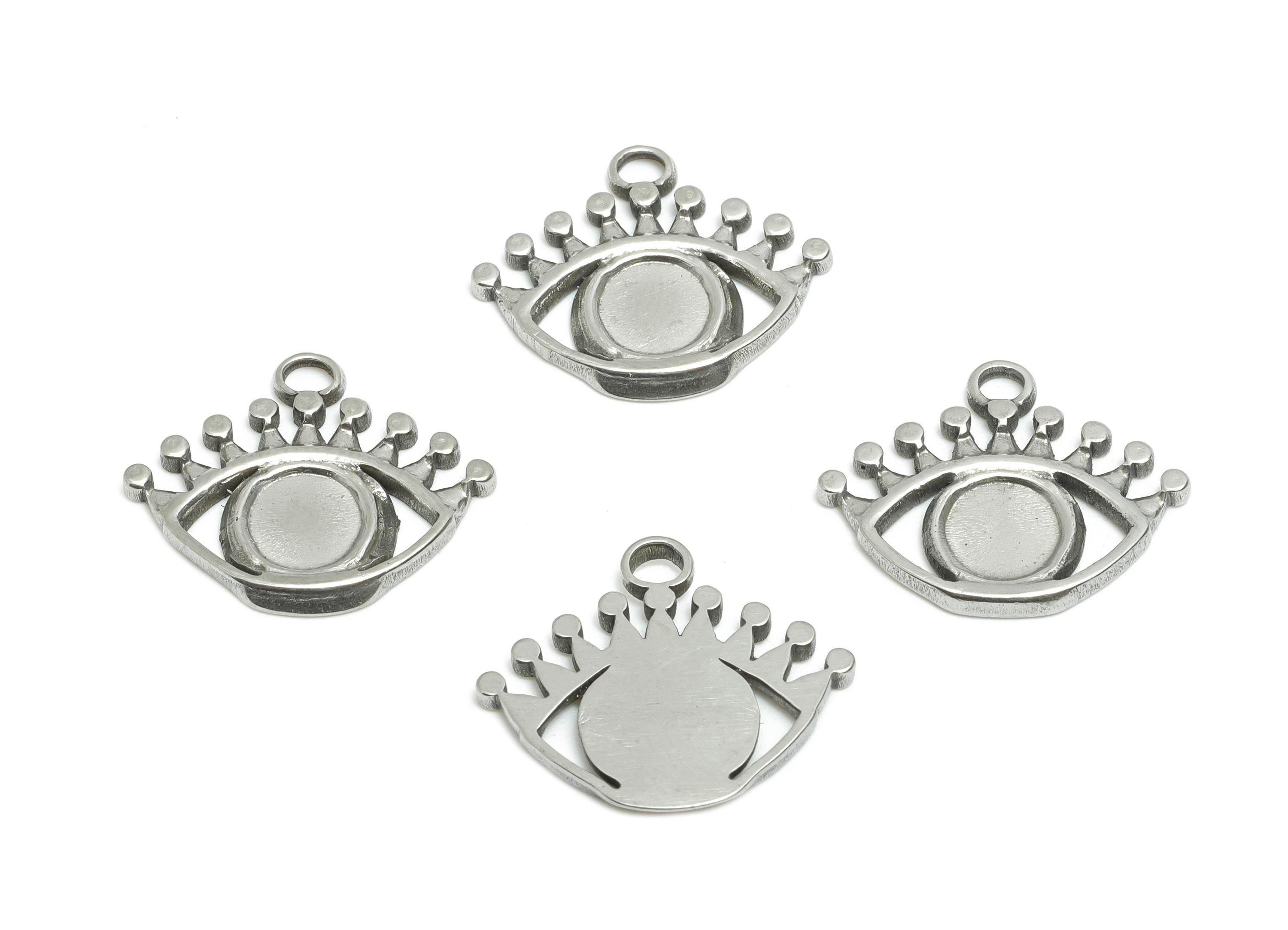 Stainless Steel Evil Eye Charms - Unique Steel Eye Necklace Pendant - Statement Eye Pendant - Steel Jewelry DIY - 19.97x16.44x1.8mm - SS2017 - DOMEDBAZAAR