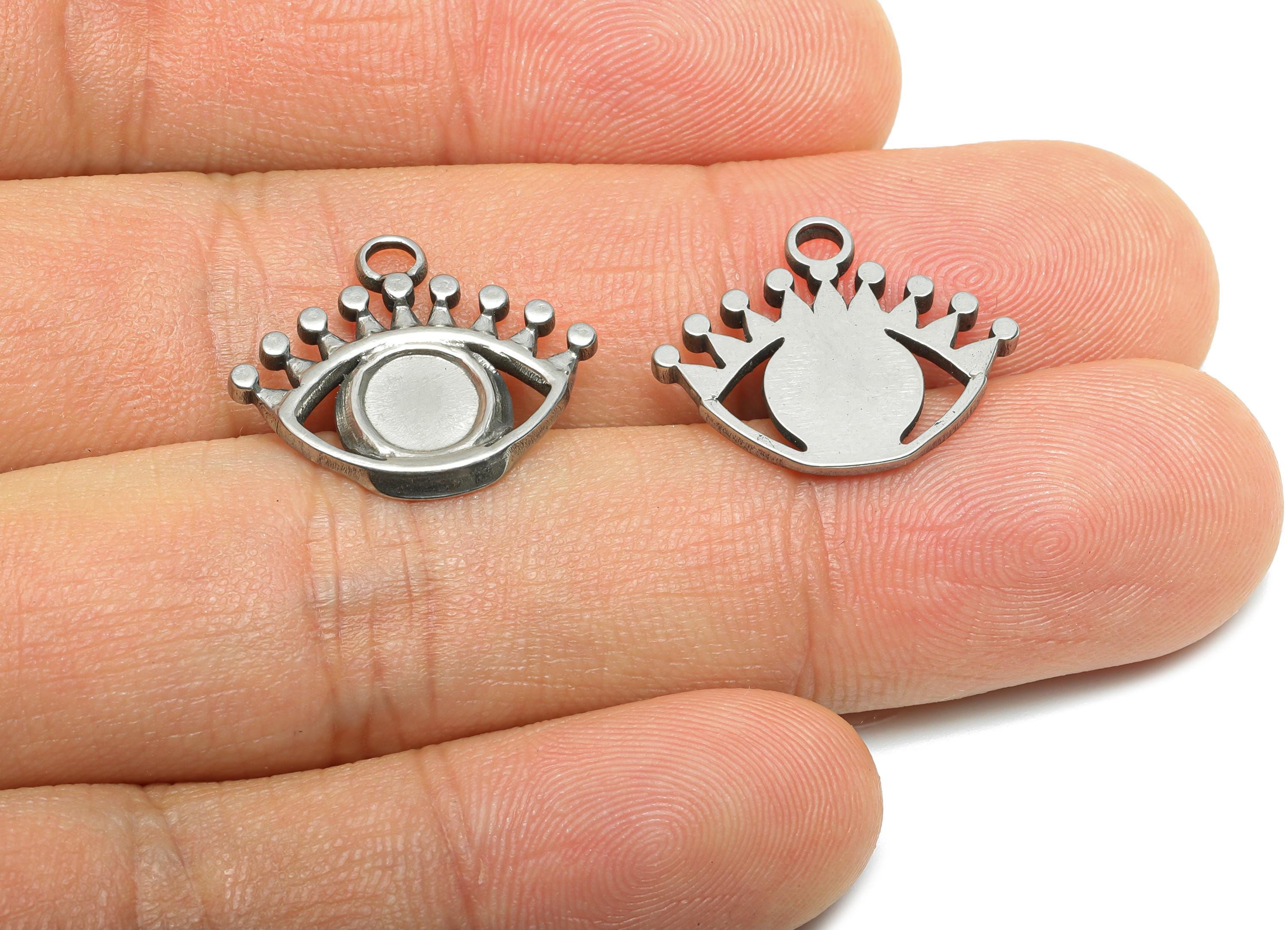 Stainless Steel Evil Eye Charms - Unique Steel Eye Necklace Pendant - Statement Eye Pendant - Steel Jewelry DIY - 19.97x16.44x1.8mm - SS2017 - DOMEDBAZAAR