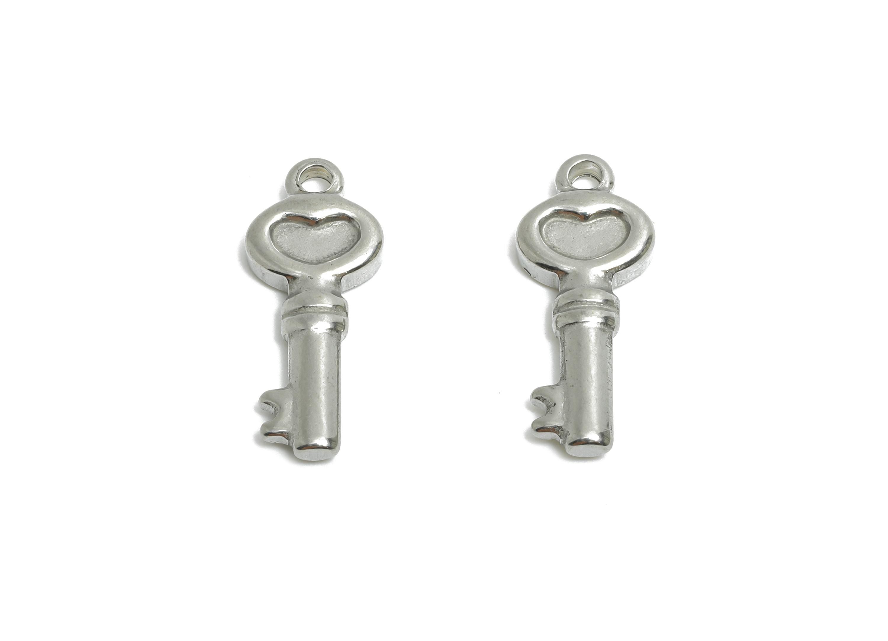 Stainless Steel Heart Key Charm - Vintage Steel Key Necklace Pendant - Antique Key Design - Heartfelt Key Jewelry - 20x8.28x2.59mm - SS2006 - DOMEDBAZAAR