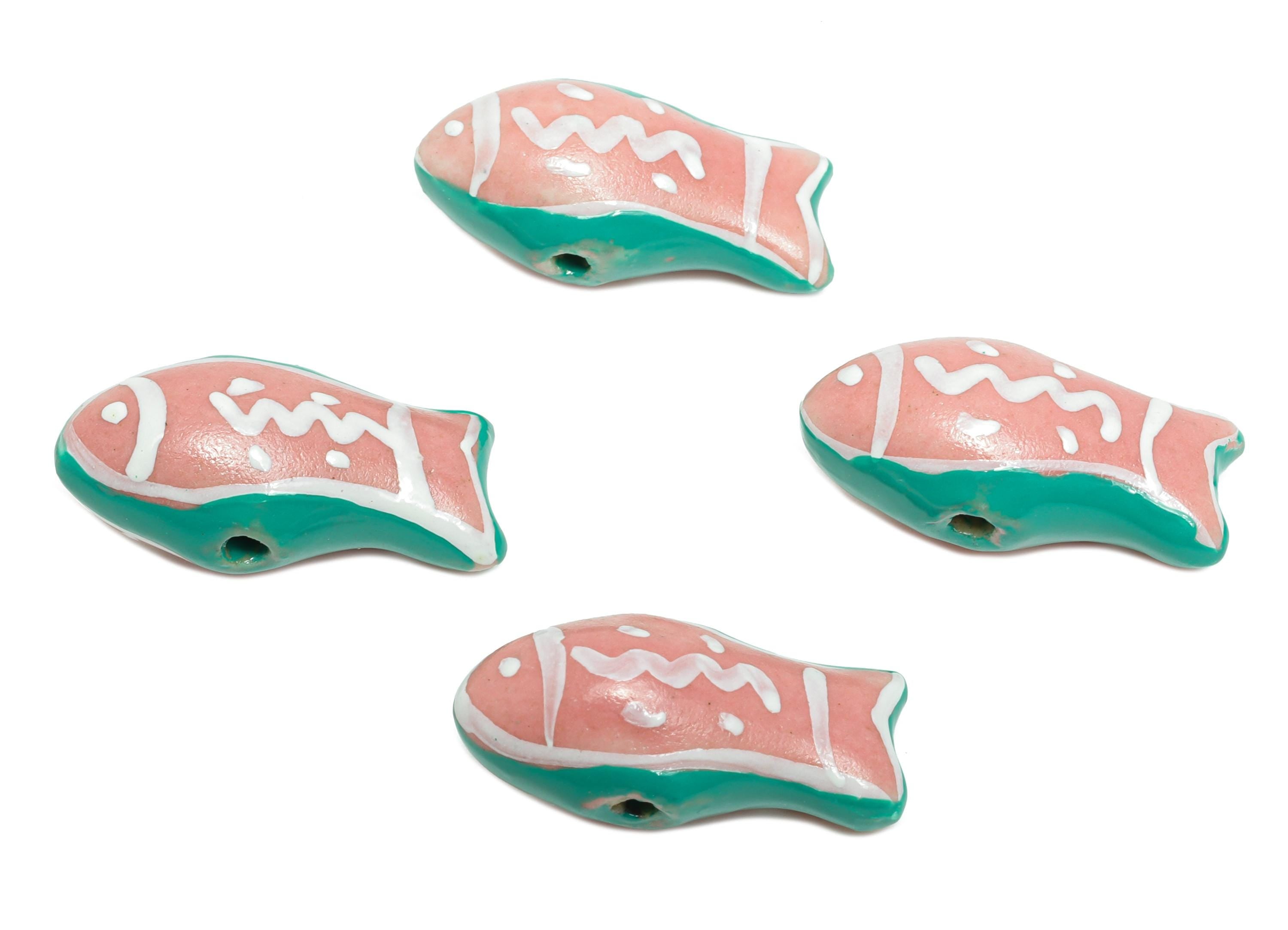 Glazed Ceramic Fish Beads - Craft Beads for Necklace or Bracelet - Marine Life Beads - Handmade  Making Supplies - 20x10x8.96mm - NS2850 - DOMEDBAZAAR