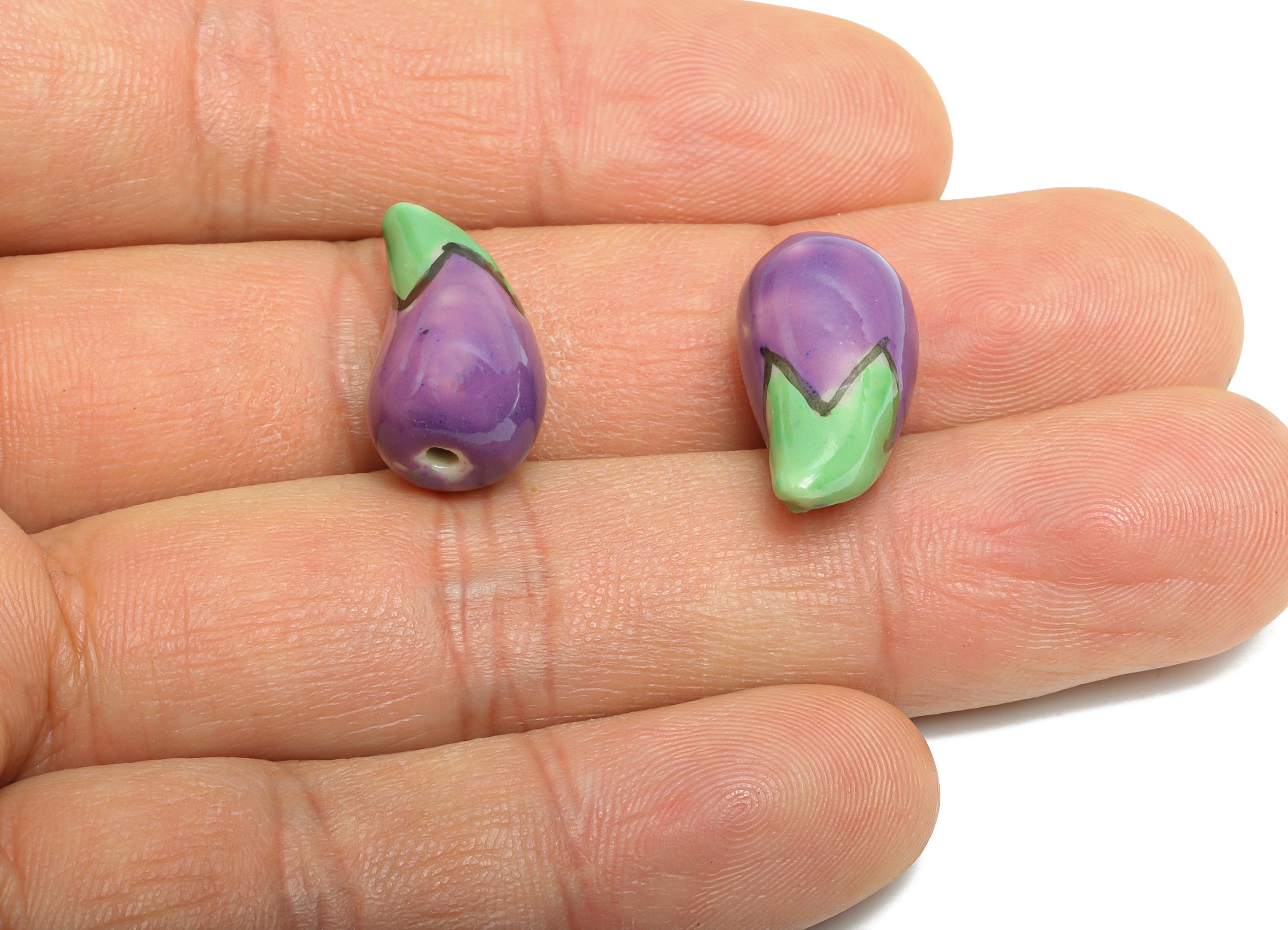 Glazed Ceramic Eggplant Beads - Craft Beads for Necklace or Bracelet - Cute Beads - Handmade  Making Supplies - 20x10x10.8mm - NS2824 - DOMEDBAZAAR