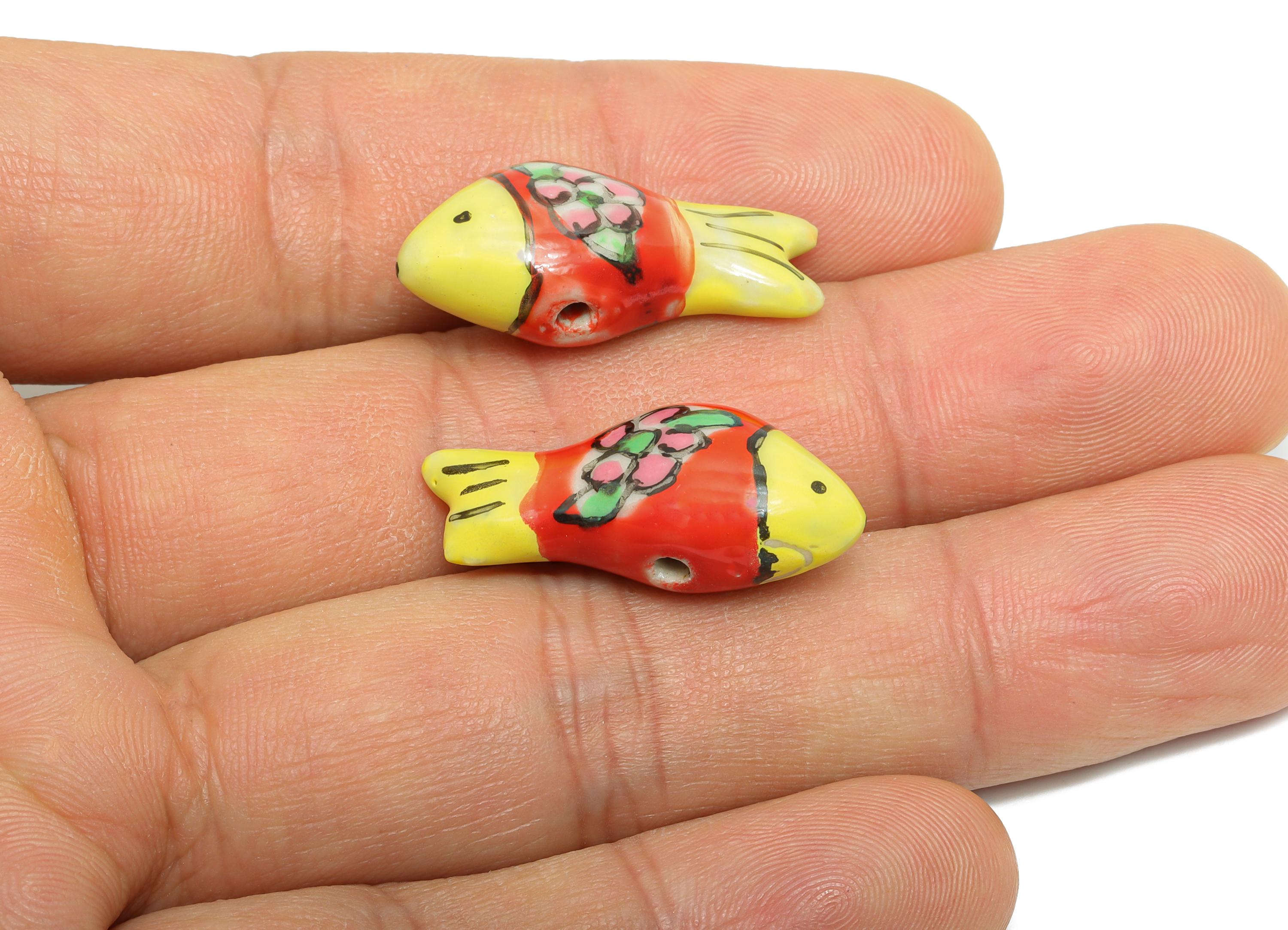 Glazed Ceramic Fish Beads - Craft Beads for Necklace or Bracelet - Marine Colorful Beads - Handmade Making Jewelry - 28x13x9.74mm - NS2851B - DOMEDBAZAAR