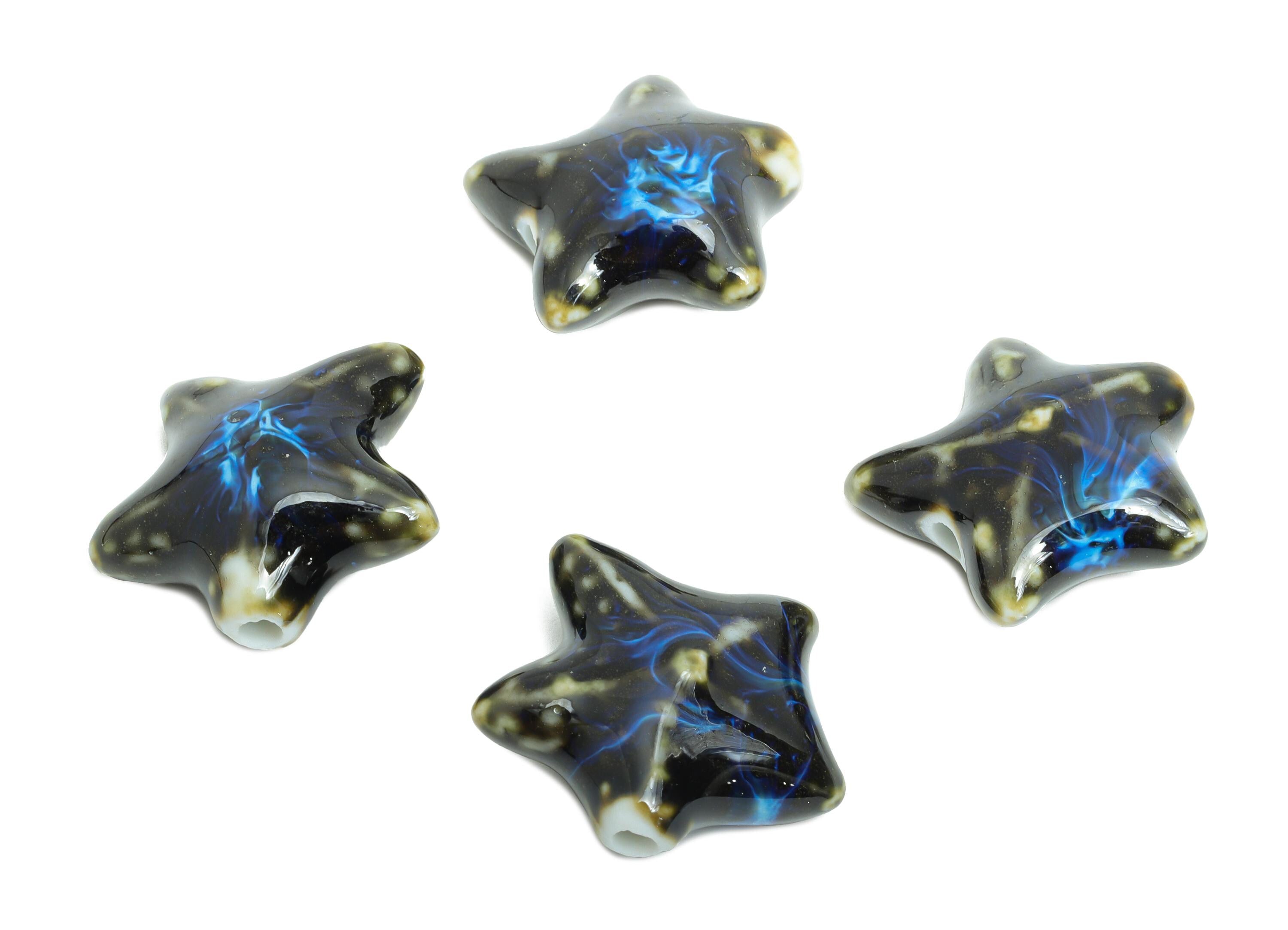 Glazed Ceramic Starfish Beads - Colorful Textured Star Beads - Handmade Bracelet Beads - Jewelry Component - 22.17x22.68x9.59mm - NS2857B - DOMEDBAZAAR