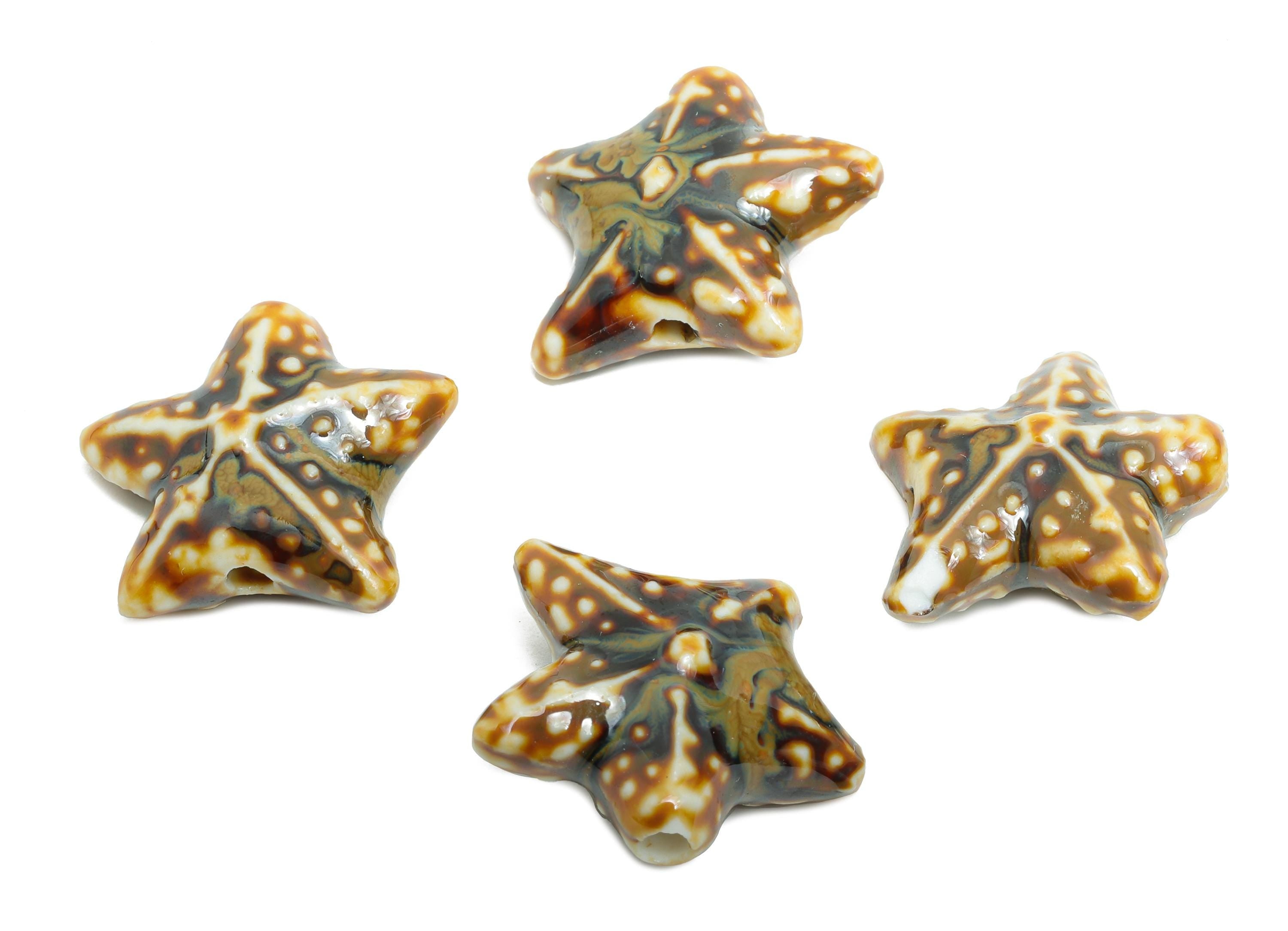 Glazed Ceramic Starfish Beads - Colorful Textured Star Beads - Handmade Bracelet Beads - Jewelry Component DIY - 21.67x22.02x9.4mm - NS2857C - DOMEDBAZAAR