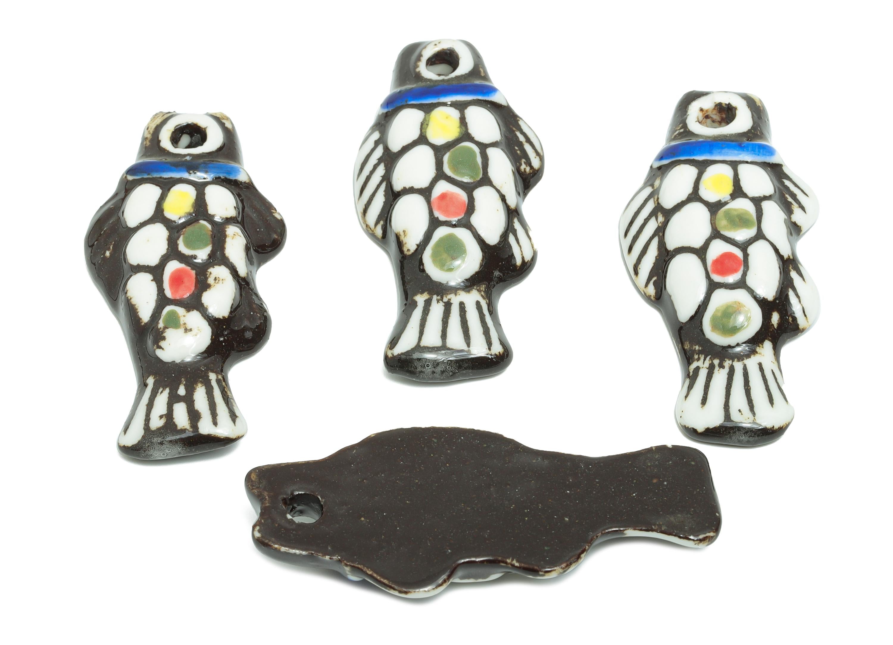 Glazed Ceramic Fish Beads - Craft Beads for Necklace or Bracelet - Marine Life Beads - Handmade  Making Supplies - 53x25x7mm - NS2794 - DOMEDBAZAAR