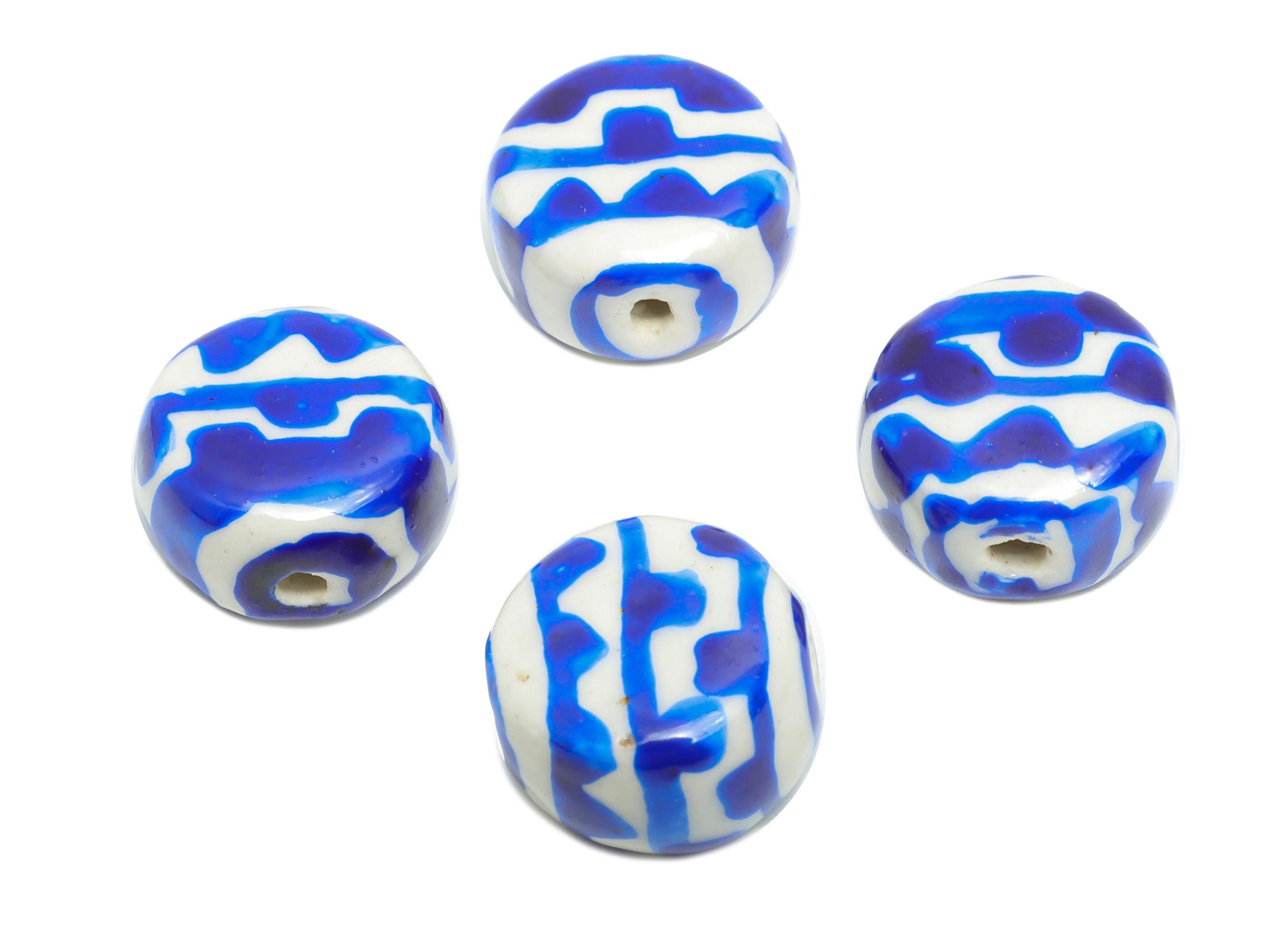 Glazed Ceramic Round Beads - Ethnic Pattern Beads Component - Handmade Ceramic Beads - Jewelry Making Beads - 15.12x15.9x9.05mm - NS2837