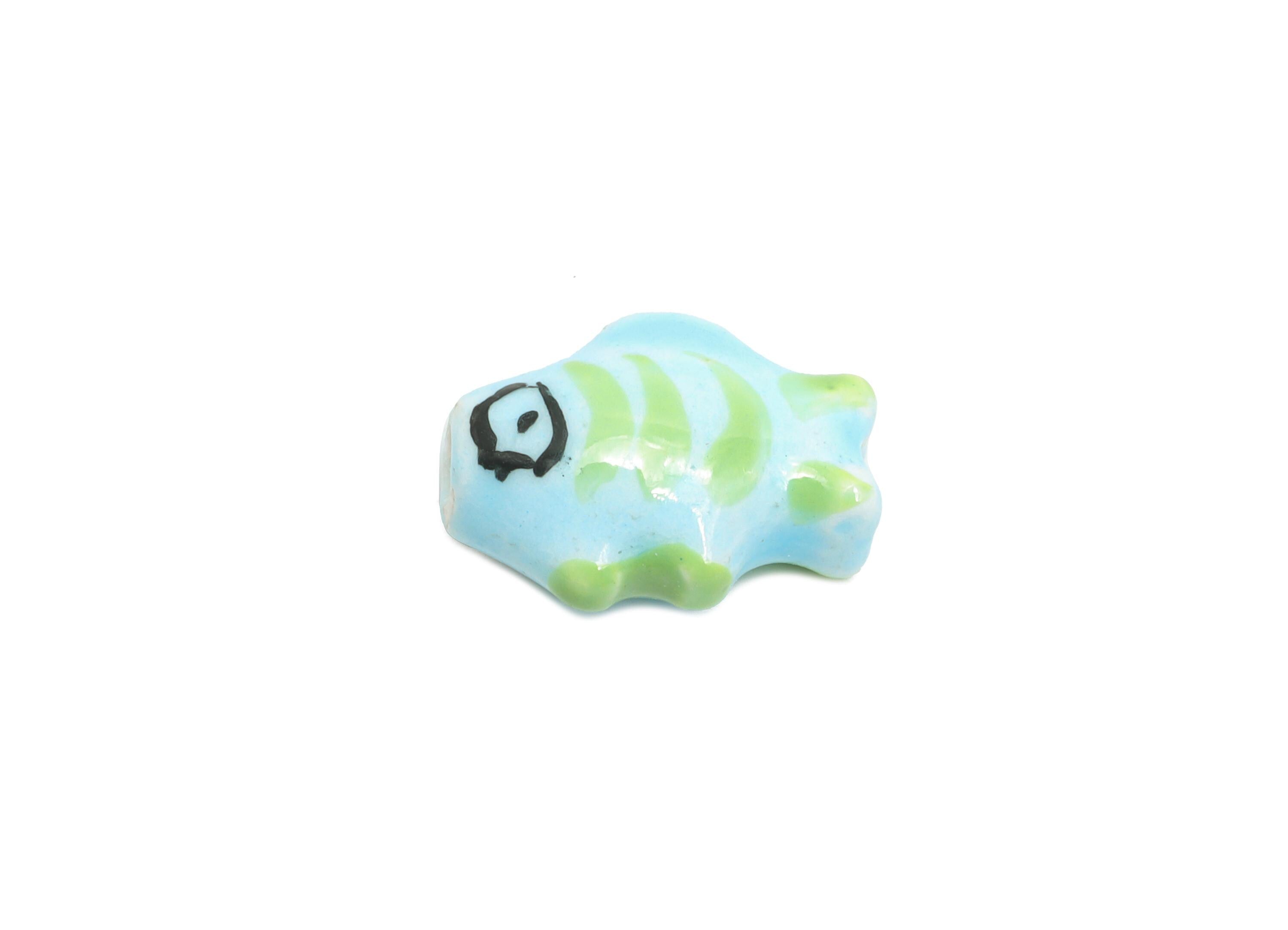 Glazed Ceramic Fish Bead - Craft Bead for Necklace or Bracelet - Marine Colorful Bead - Handmade Making Jewelry - 15.24x12.05x7.7mm - NS2822 - DOMEDBAZAAR