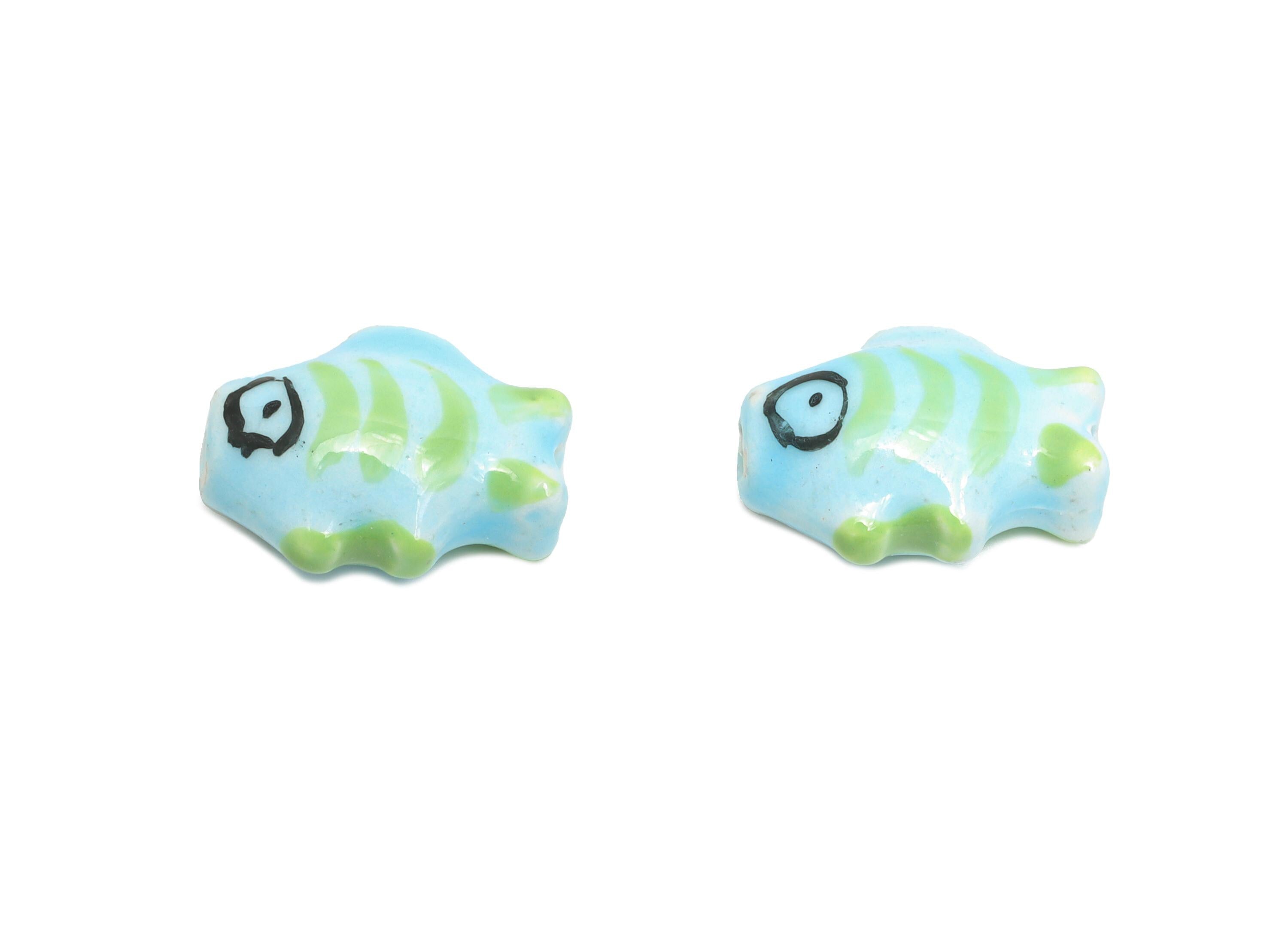 Glazed Ceramic Fish Bead - Craft Bead for Necklace or Bracelet - Marine Colorful Bead - Handmade Making Jewelry - 15.24x12.05x7.7mm - NS2822 - DOMEDBAZAAR