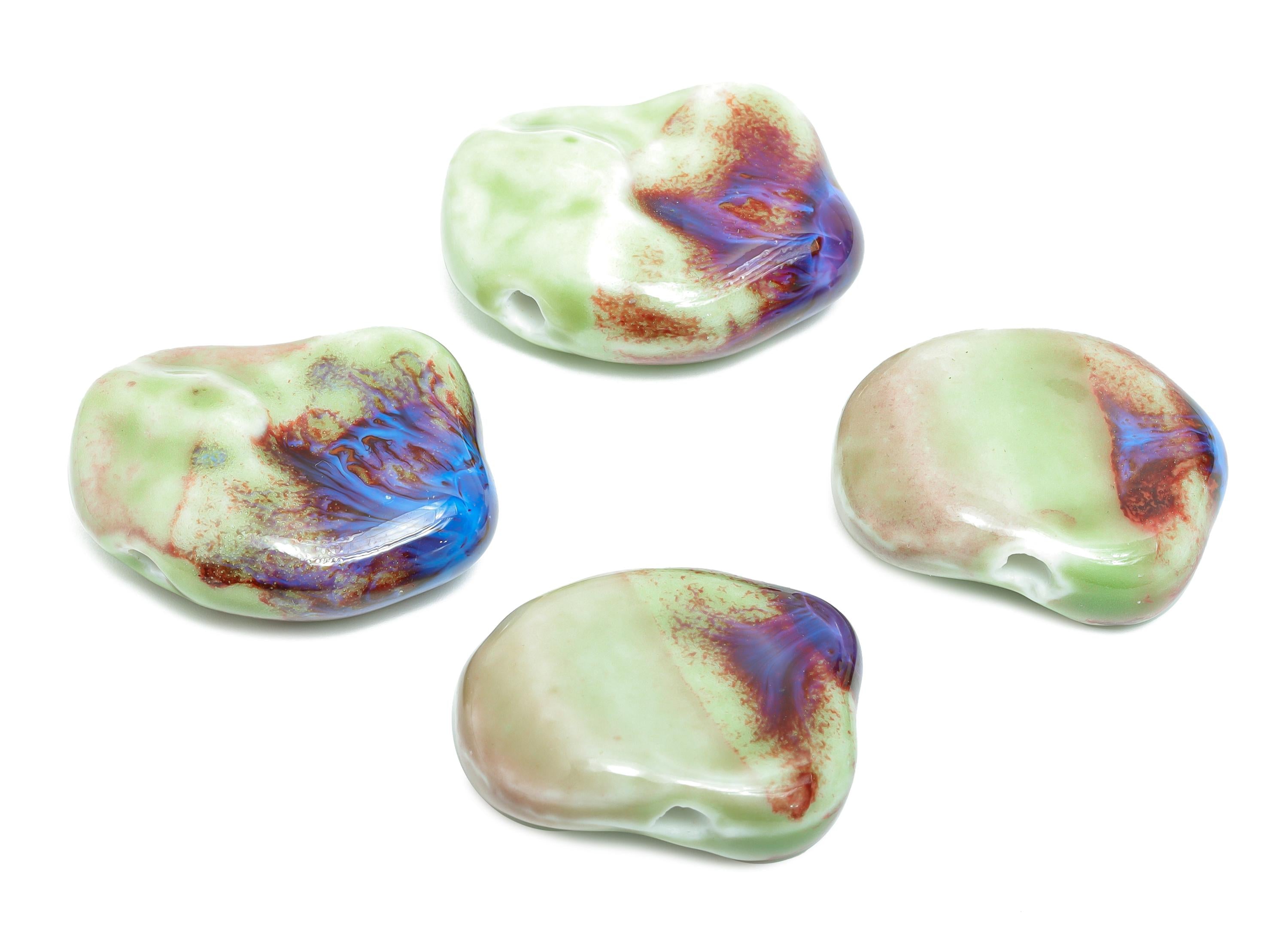 Glazed Ceramic Geometric Beads - Unique Beads Components for Necklace - Abstract Beads - Handmade Making DIY - 32.78x26.82x11.56mm - NS2777C - DOMEDBAZAAR