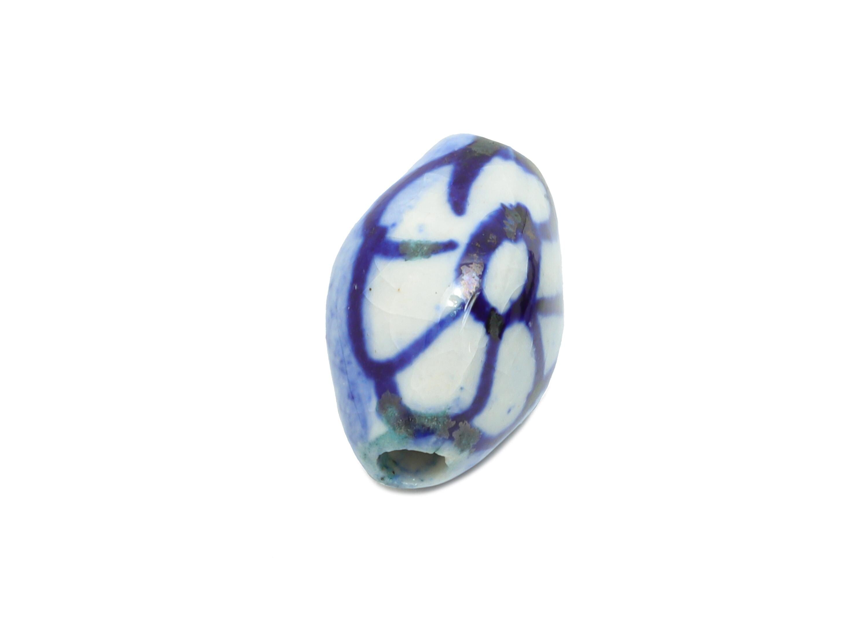 Glazed Ceramic Oval Bead - Hand-Painted Floral Bead Components for Bracelet - Handmade Ceramic Making Jewelry - 14.66x10.42x10.13mm - NS2821 - DOMEDBAZAAR