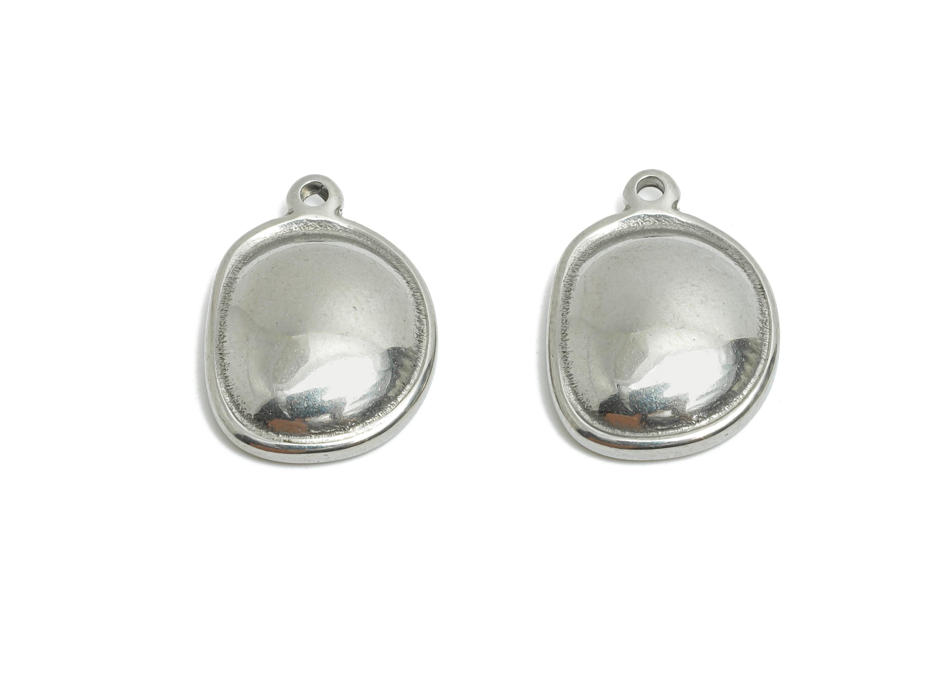 Steel Geometric Oval Pendant - Stainless Steel Depression Smooth Charm - Modern Flat Back Oval Charms - Steel Jewelry - 17x12x4mm - SS2003 - DOMEDBAZAAR