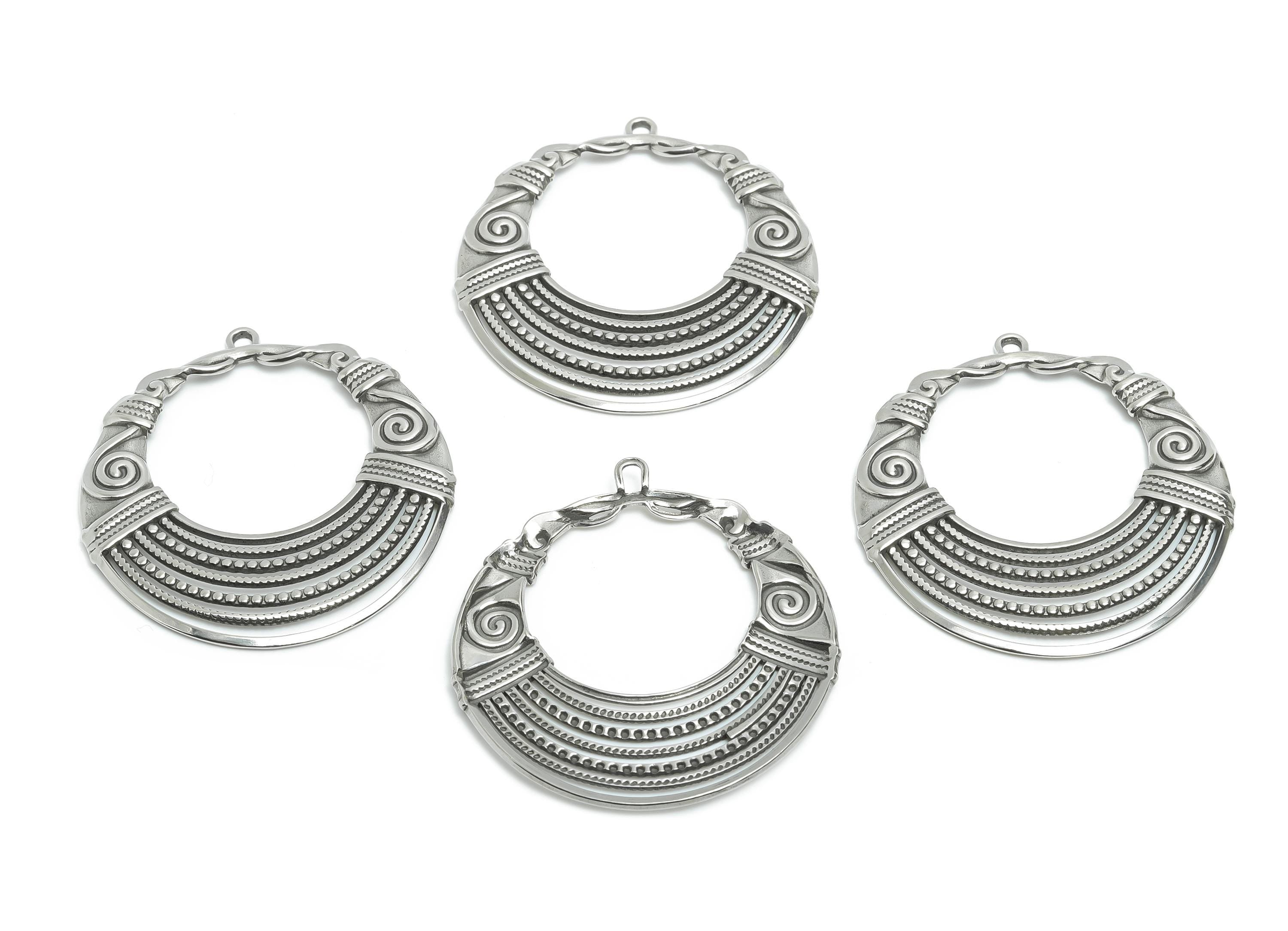 Steel Boho Hoop Pendant - Stainless Steel Artisan Tribal Style Charms - Vintage Looking Pendant - Filigree Hoop Charm - 42x38x2mm - SS2051 - DOMEDBAZAAR