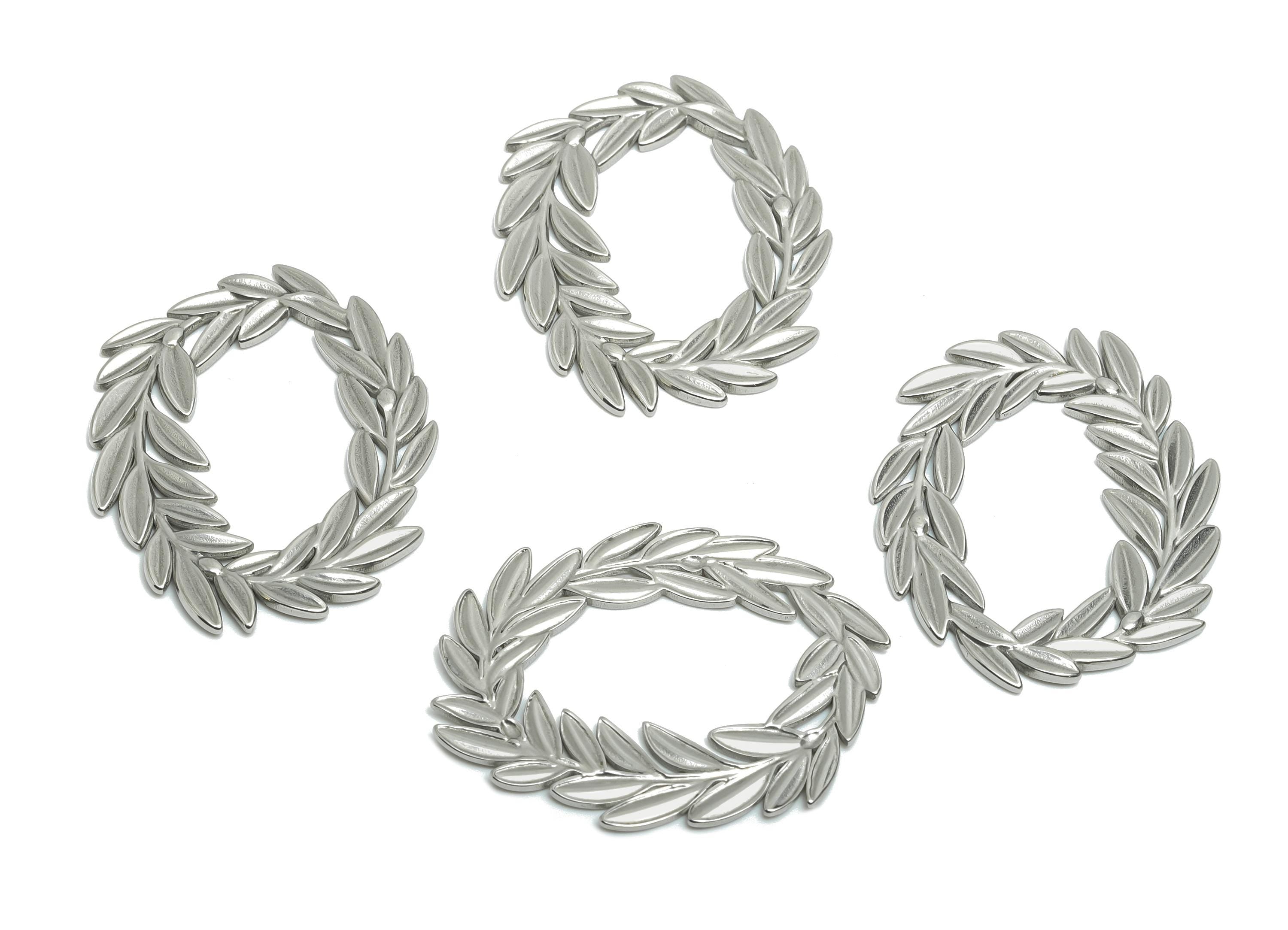 Stainless Steel Olive Leaf  Charm - Steel Laurel Wreath Charm - Roman Laurel Symbol Charm - Decorative Silver Wreath - 35x27x1.4mm - SS2039 - DOMEDBAZAAR