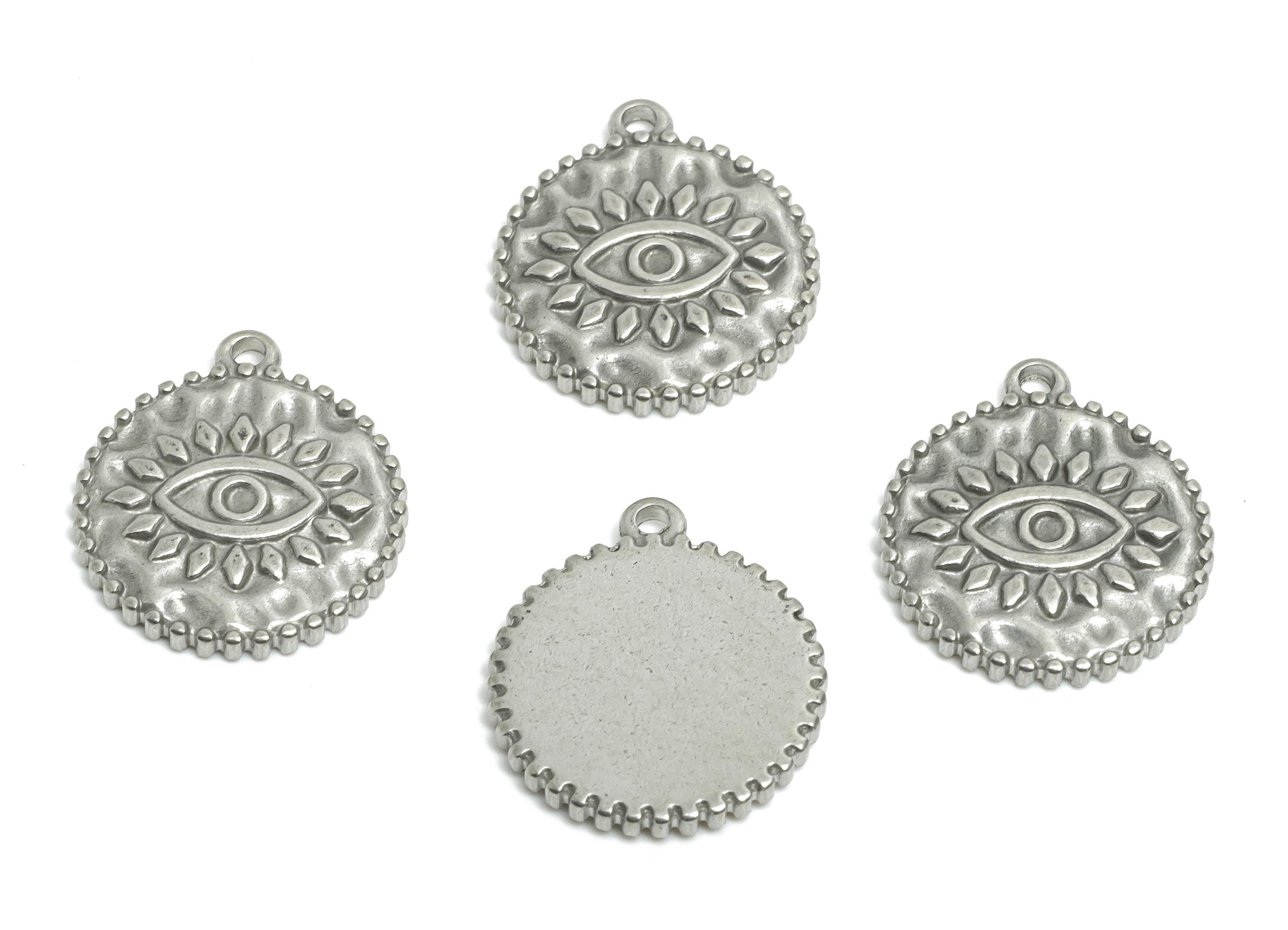 Steel All-Seeing Eye Pendant - Stainless Steel Protective Eye Emblem Pendant - Evil Eye Inspired Charm - Steel Jewelry - 17x15x2mm - SS2001 - DOMEDBAZAAR