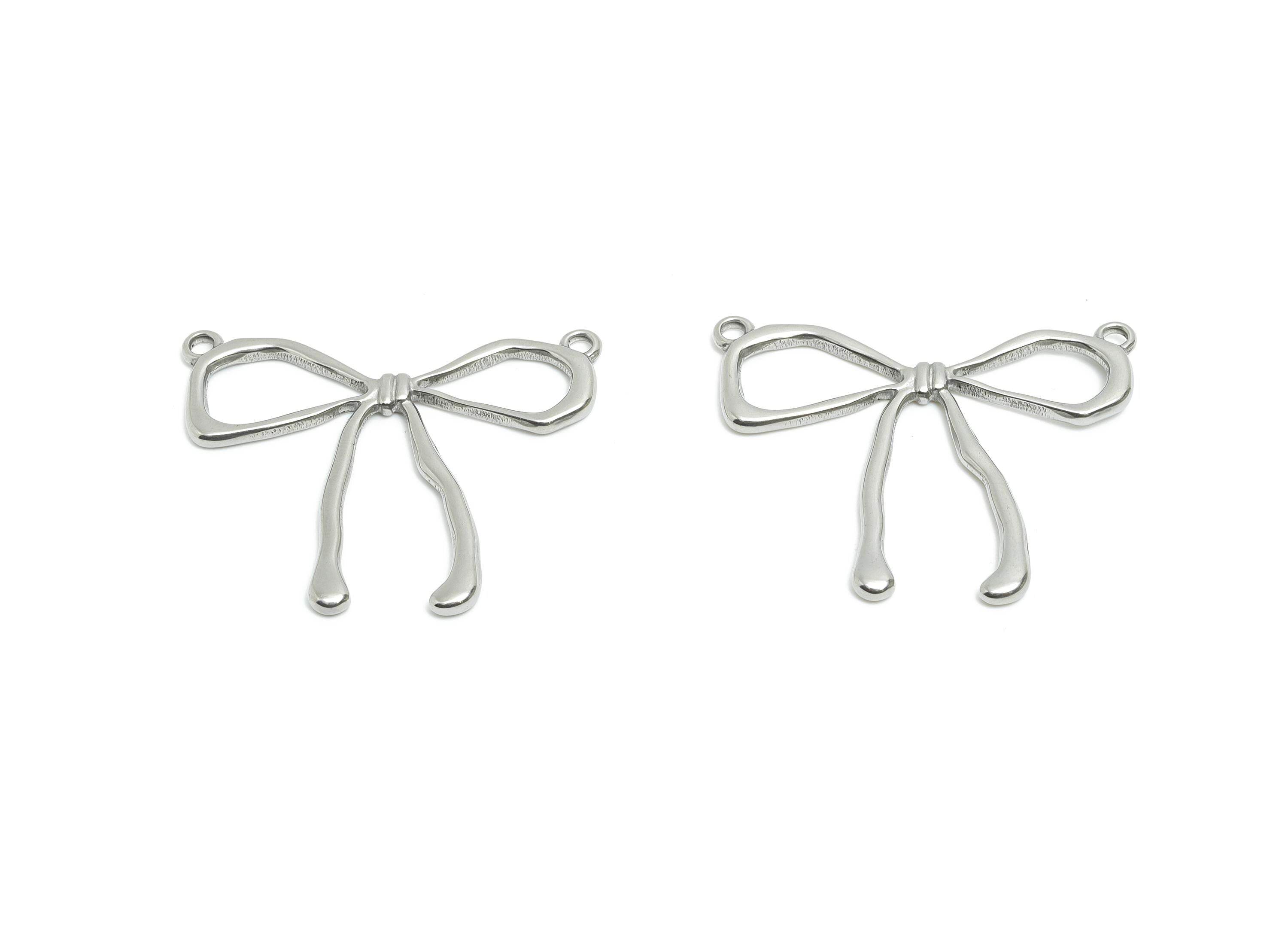 Steel Bow Pendant - Stainless Steel Handcrafted Bow Pendant - Minimalist Elegant Ribbon Bow Jewelry - Steel Jewelry - 32x40x2.02mm - SS2021 - DOMEDBAZAAR