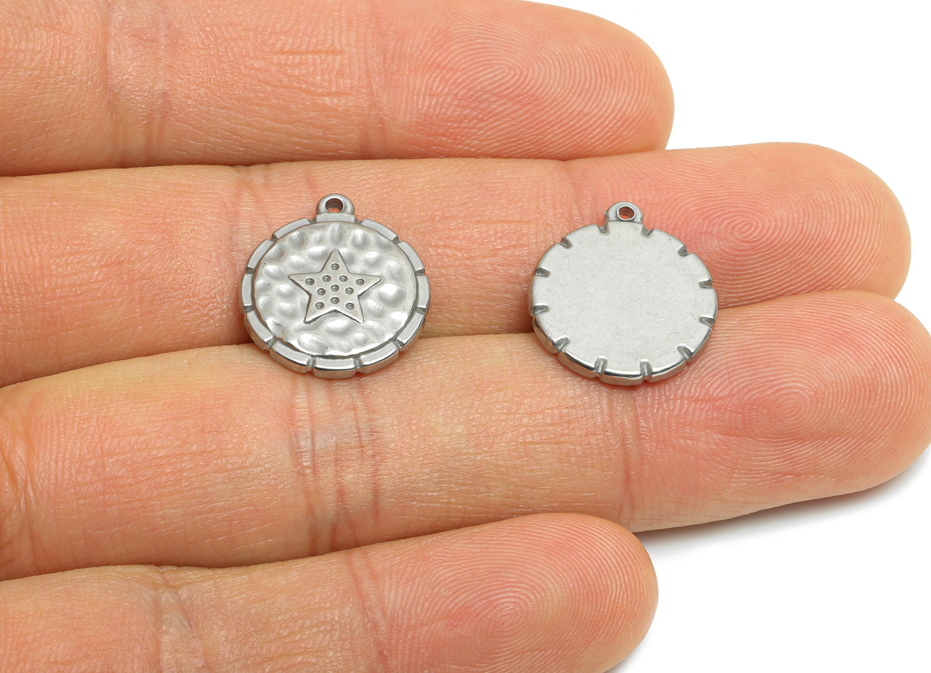 Steel Star Pendant - Stainless Steel Hammered Metallic Star Medallion Pendant - Steel Vintage Star Charm - Steel Jewelry - 17x15x2mm -SS2018 - DOMEDBAZAAR