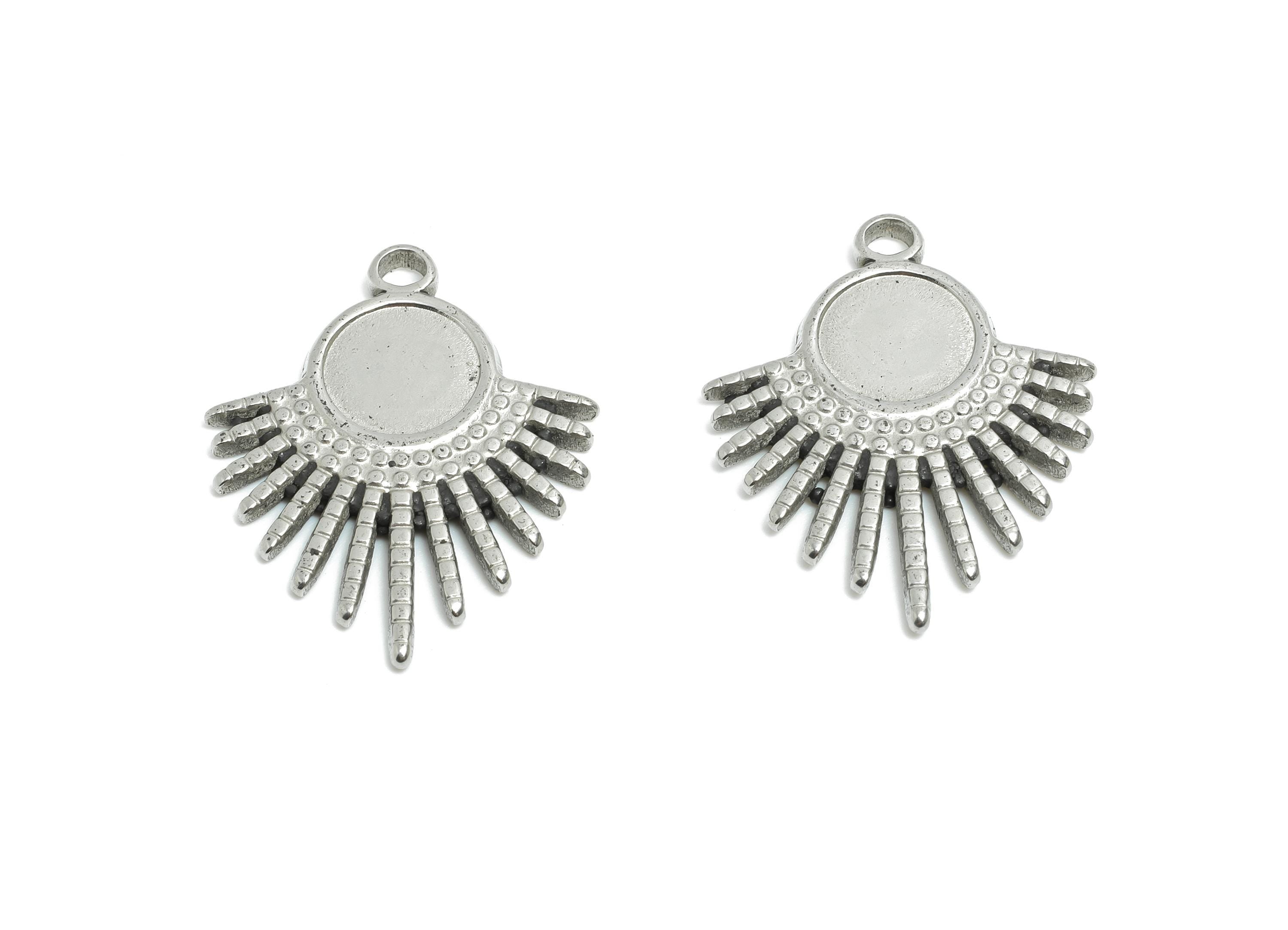 Stainless Steel Sunburst Pendant - Modern Steel  Radiant Charm - Minimalist Steel Boho Sunburst Charm - DIY For Pearl - 26x20x1mm - SS2000 - DOMEDBAZAAR