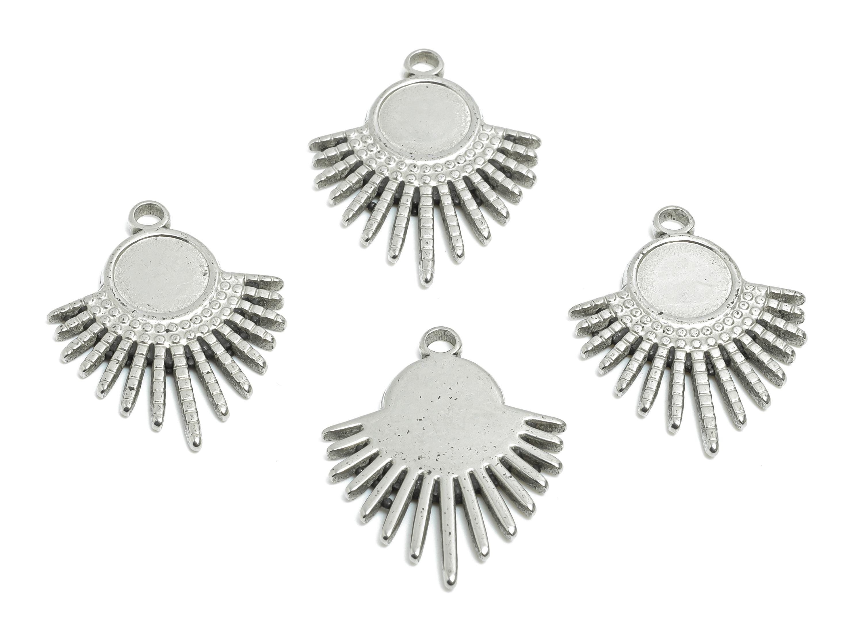 Stainless Steel Sunburst Pendant - Modern Steel  Radiant Charm - Minimalist Steel Boho Sunburst Charm - DIY For Pearl - 26x20x1mm - SS2000 - DOMEDBAZAAR