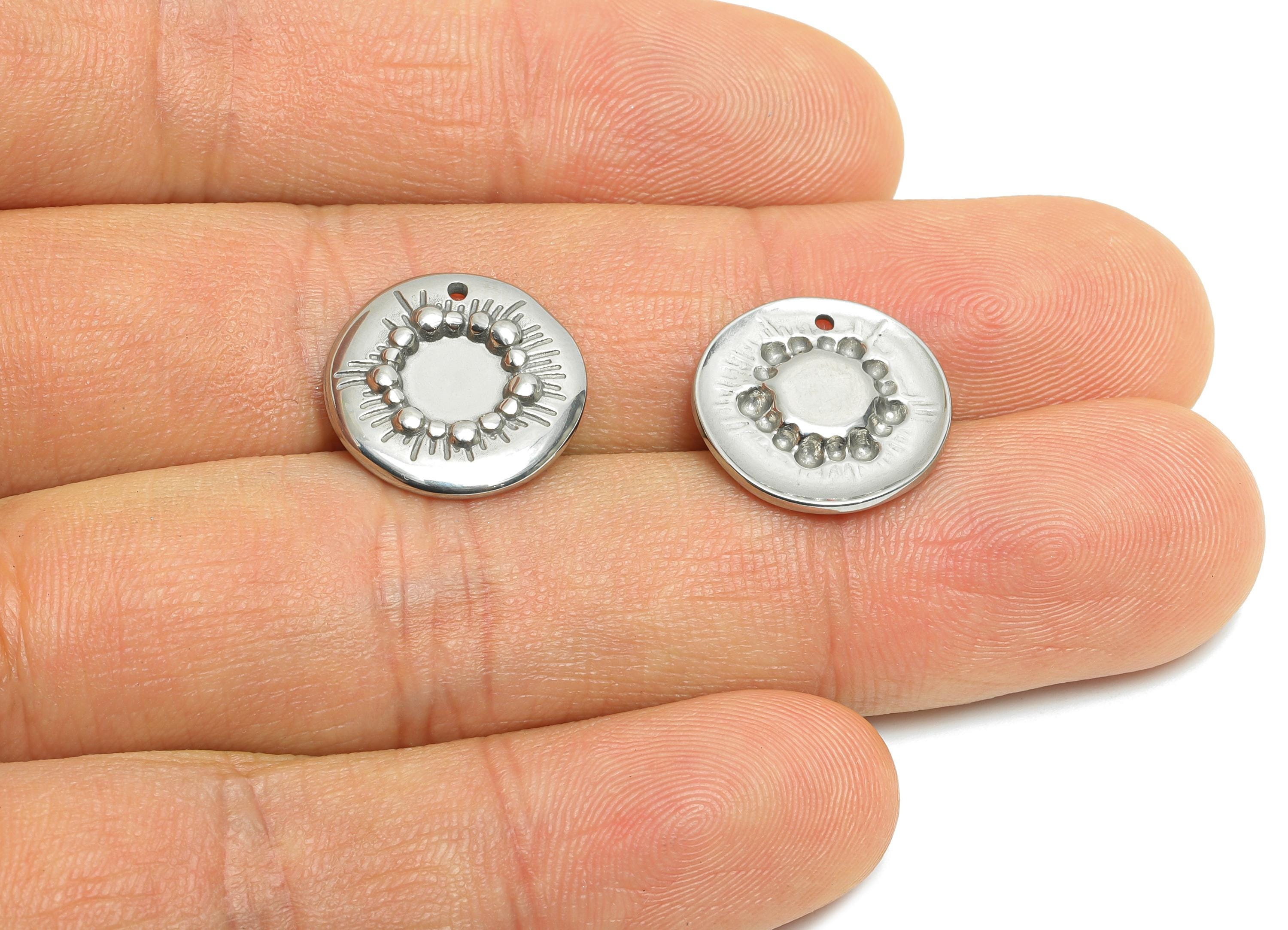 Stainless Steel Circular Radiant Pendant - Modern Steel Boho Beaded Sun Disc Charm - Minimalist Steel DIY For Pearl - 15x15x2.45mm - SS2025 - DOMEDBAZAAR