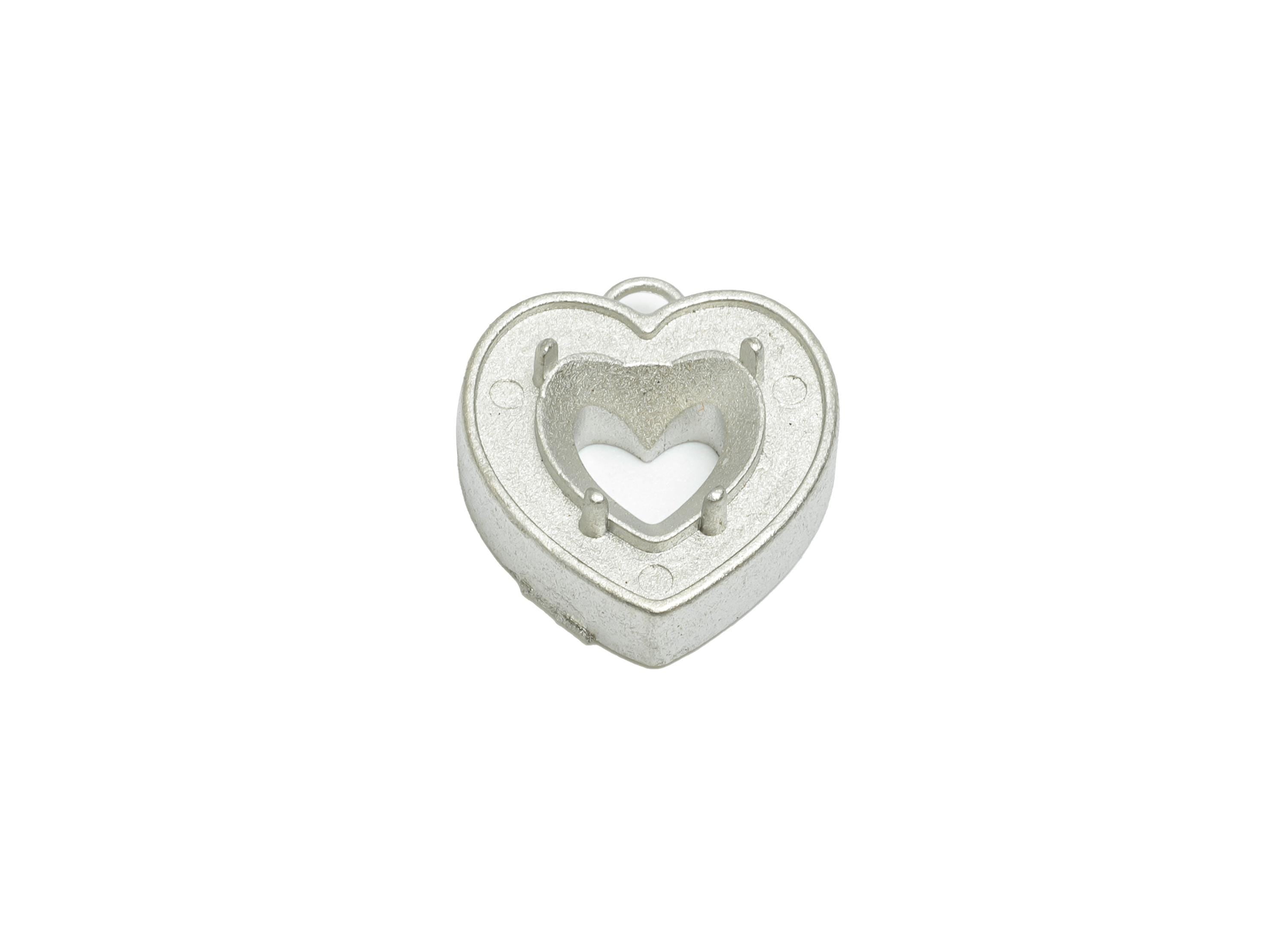 Stainless Steel Heart Pendant - Modern Steel Hollow Heart Charm - Customizable Diamond Pendant - Decorative Heart Charm - 16x14x6mm - SS2046 - DOMEDBAZAAR