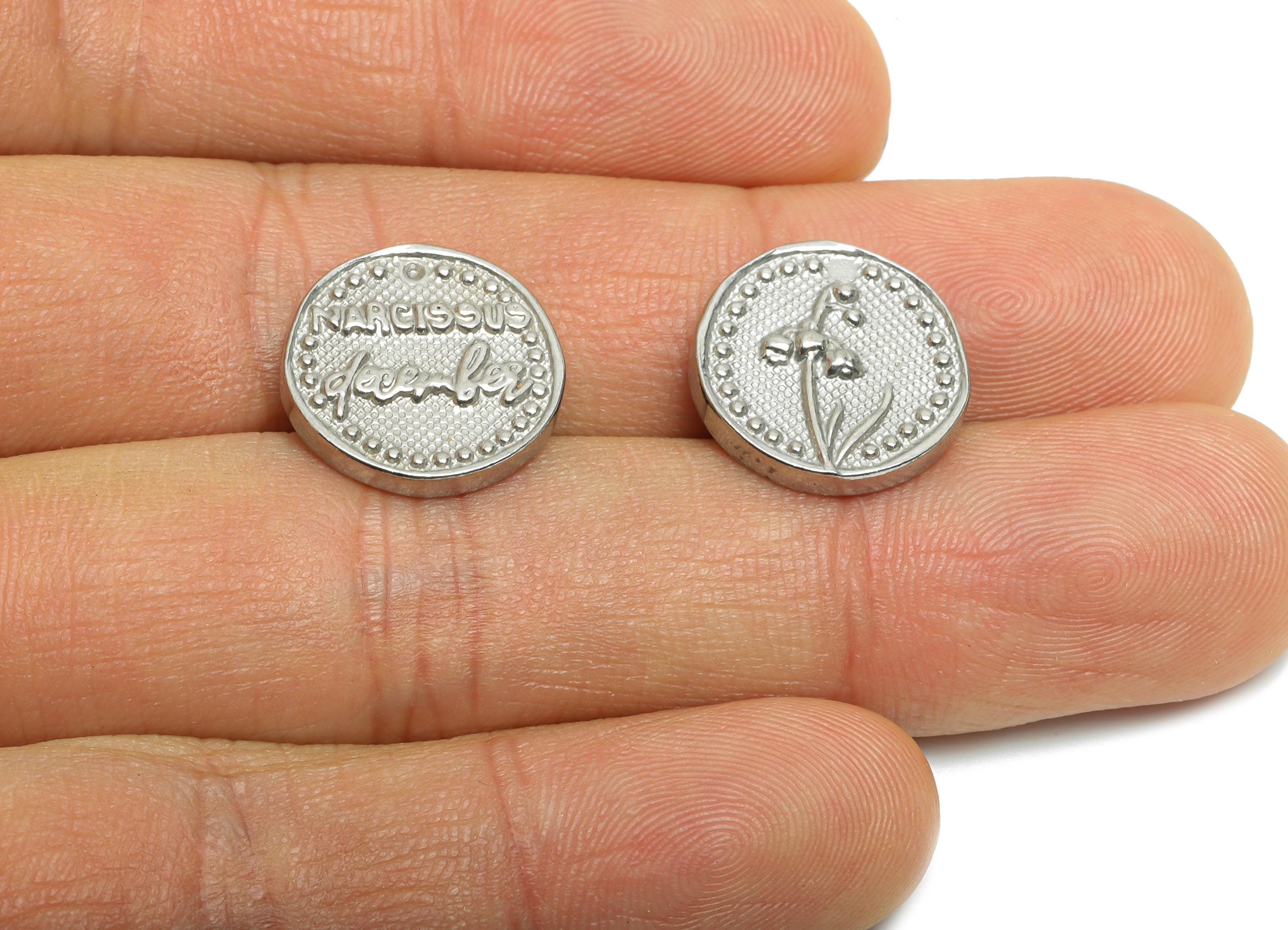 Steel Lily Charm - Textured Steel Lily of the Valley Charm - Spring Blossom Vintage Botanical DIY Craft Accessory - 15x15x3.12mm - SS2035 - DOMEDBAZAAR