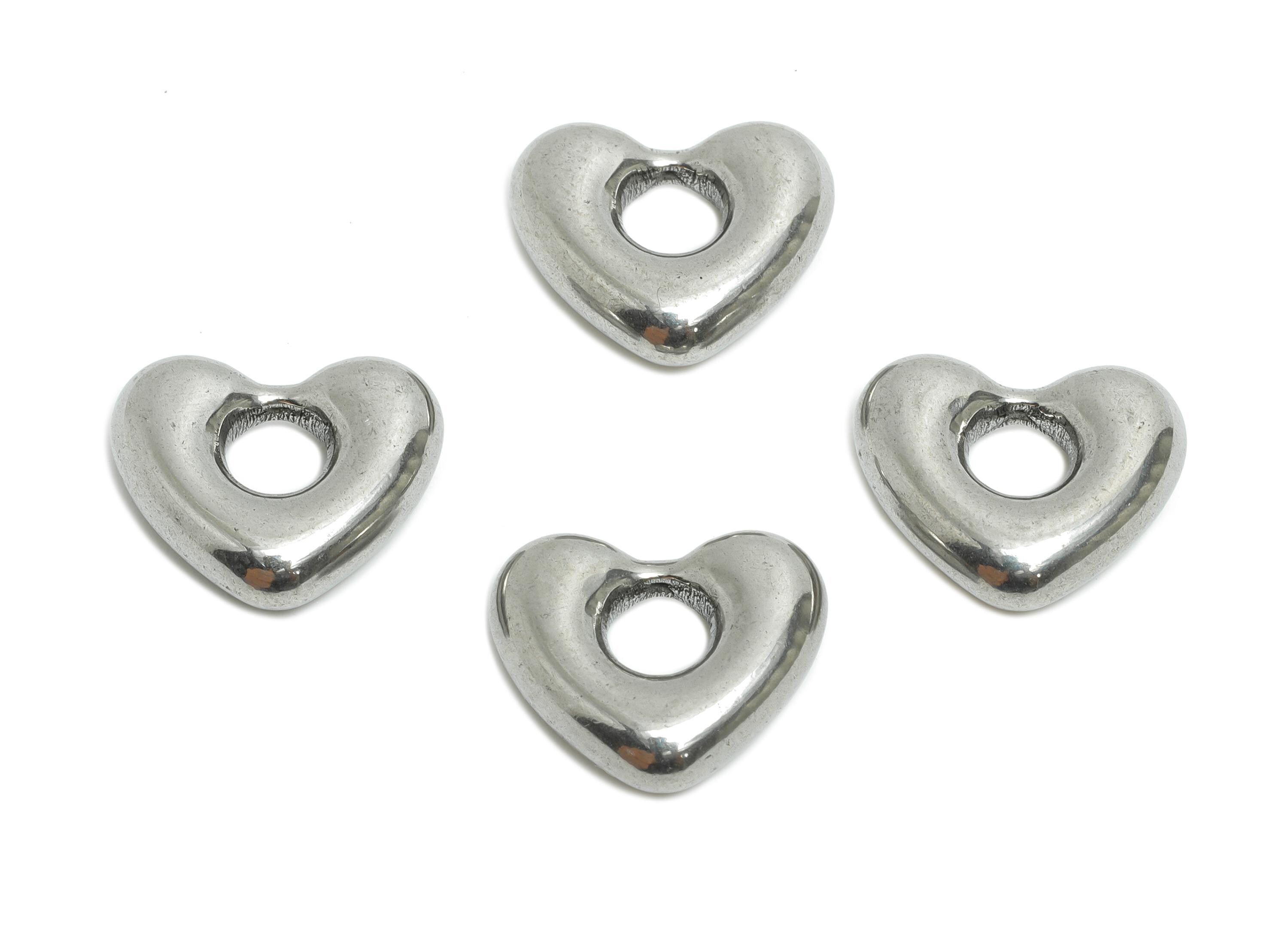 Stainless Steel Heart Charm - Steel Metallic 3D Heart Pendant - Minimalist Heart Charm - Smooth Heart Jewelry Accent - 14.5x12.5x4mm -SS2023 - DOMEDBAZAAR