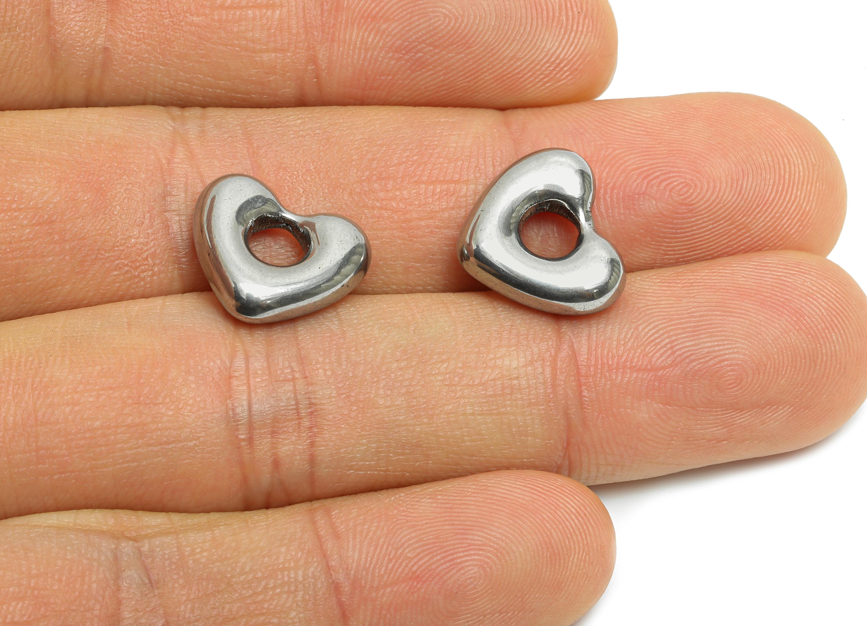 Stainless Steel Heart Charm - Steel Metallic 3D Heart Pendant - Minimalist Heart Charm - Smooth Heart Jewelry Accent - 14.5x12.5x4mm -SS2023 - DOMEDBAZAAR