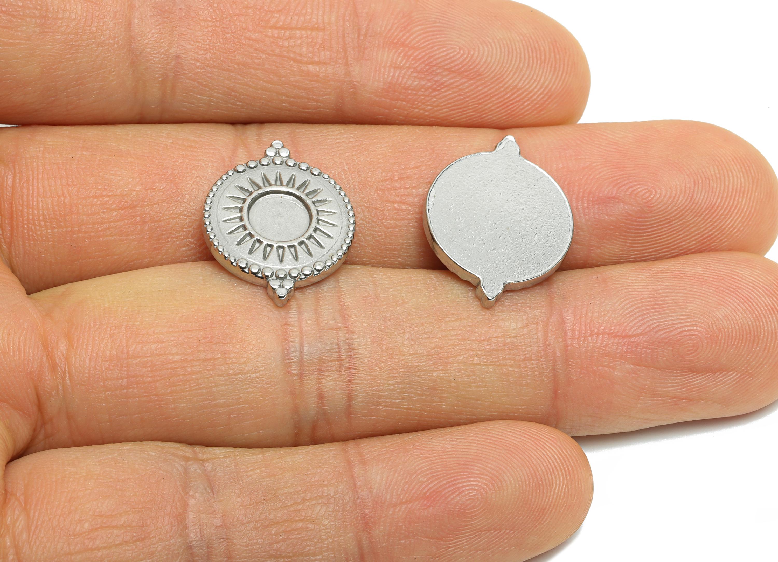 Stainless Steel Sunburst Charm - Steel Vintage Round Charm - Antique Geometric Sun Jewelry Accent - Steel Jewelry - 19.5x15x2.12mm - SS2027 - DOMEDBAZAAR