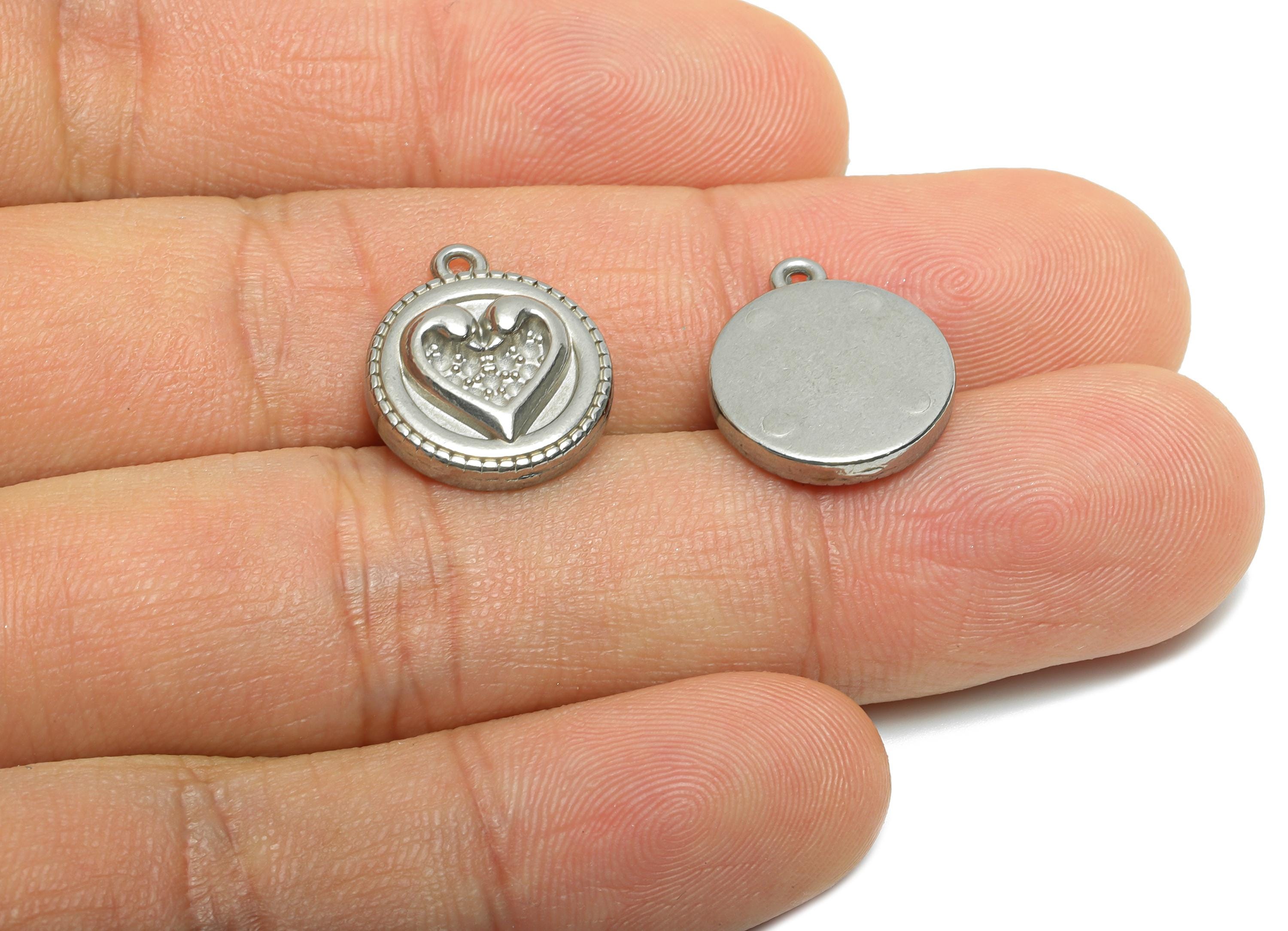 Steel Heart Charms - Vintage Textured Steel Sun Star Pendant - Romantic Steel Heart Symbol Design - Jewelry Accent - 16.48x14x4mm - SS2033 - DOMEDBAZAAR