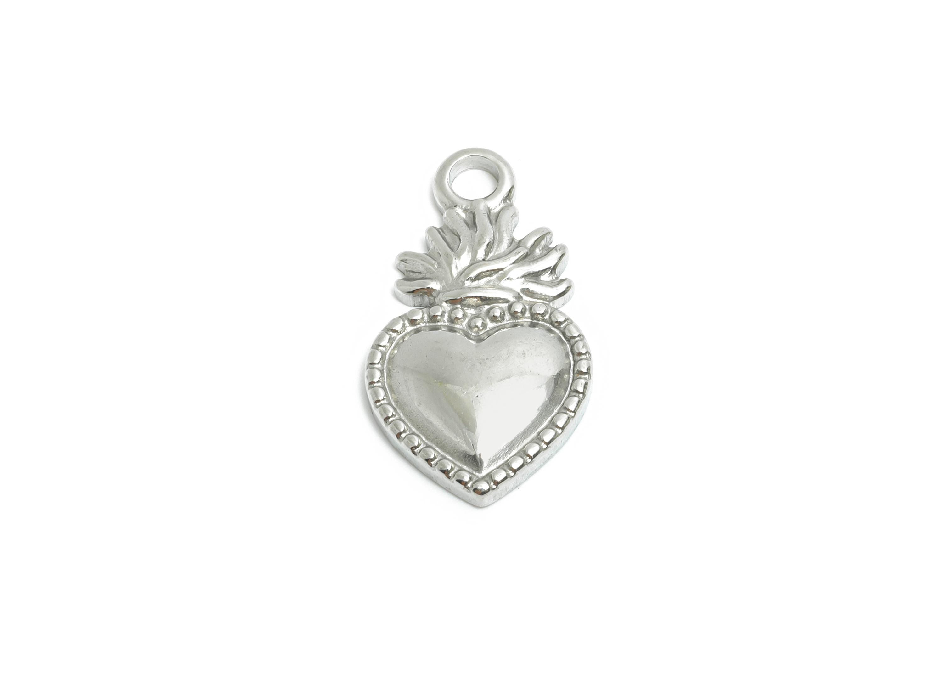 Steel Flaming Heart Charms - Vintage Textured Heart Pendant - Romantic Steel Heart Symbol Design - Jewelry Accent - 21x11.95x2.6mm - SS2014 - DOMEDBAZAAR