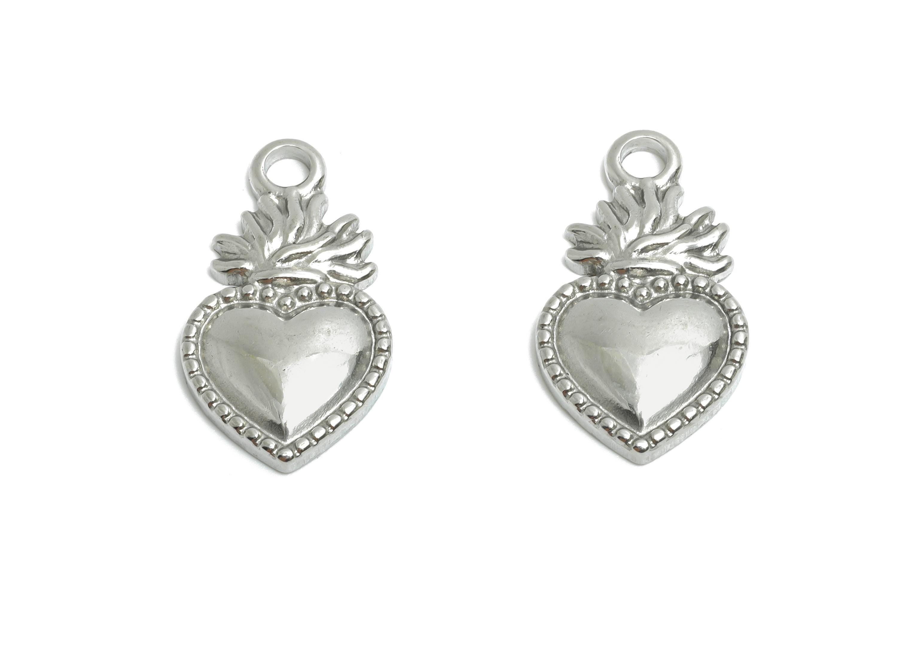 Steel Flaming Heart Charms - Vintage Textured Heart Pendant - Romantic Steel Heart Symbol Design - Jewelry Accent - 21x11.95x2.6mm - SS2014 - DOMEDBAZAAR